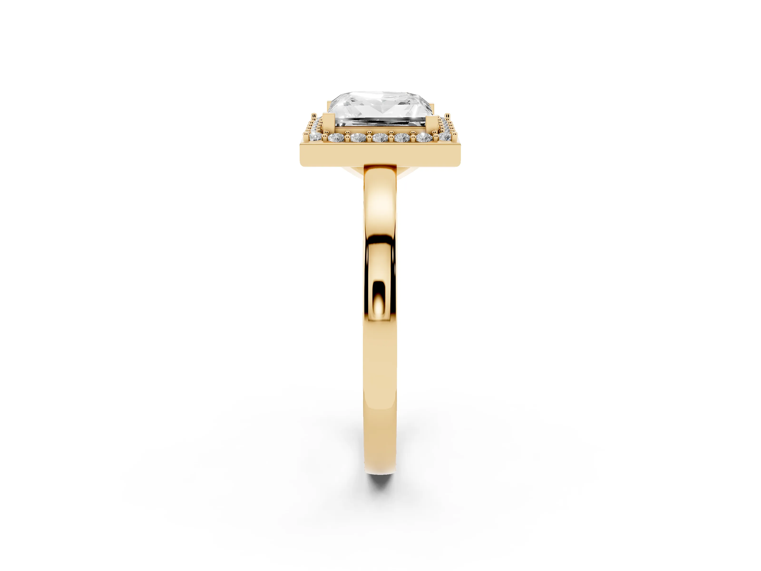 Princess Cut Diamond Halo Ring Set in Yellow gold with Solitaire Band and Prong Setting