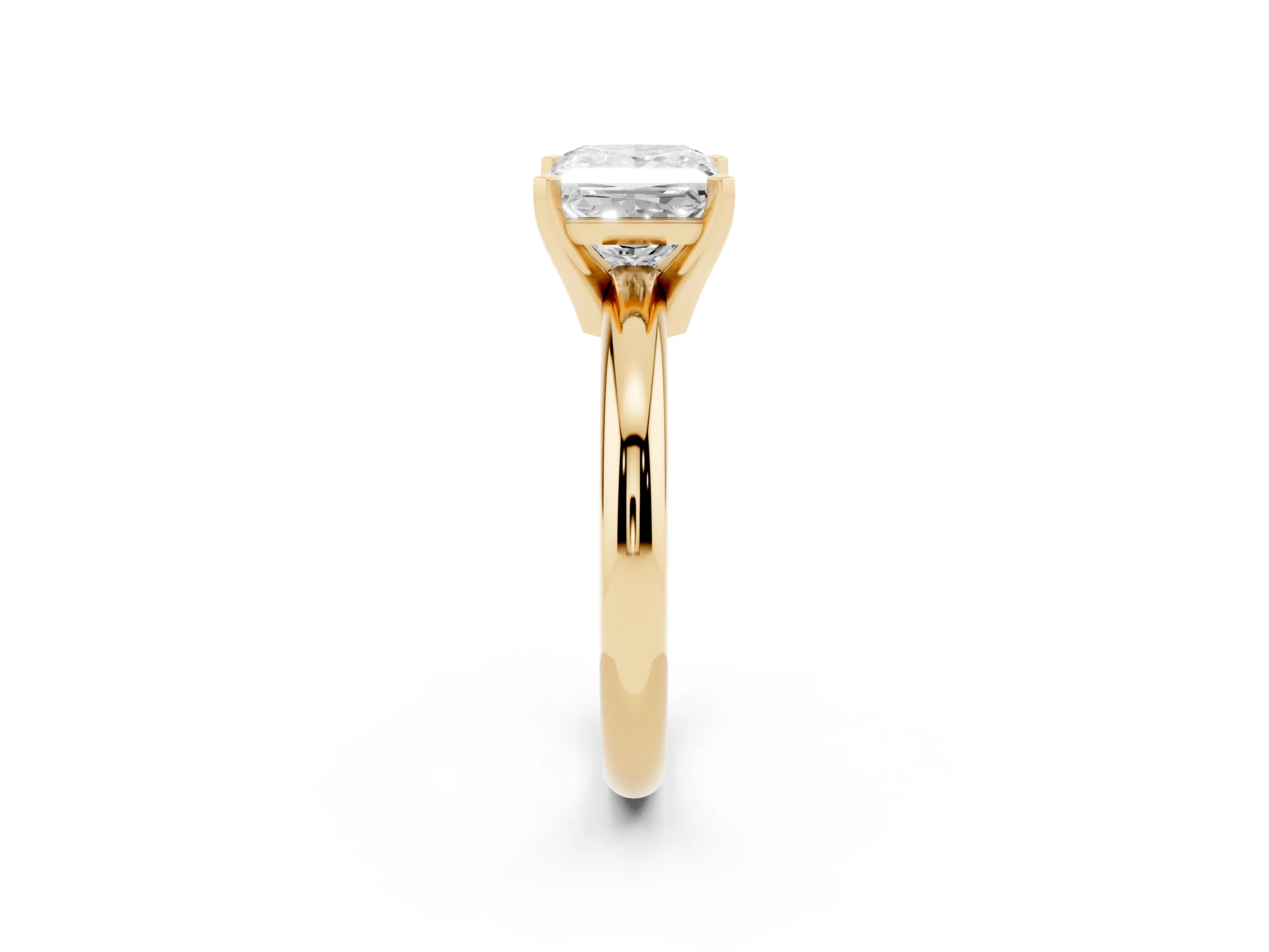 Princess Cut Diamond Solitaire Engagement Ring Set in Yellow gold with Round Band and Prong Setting