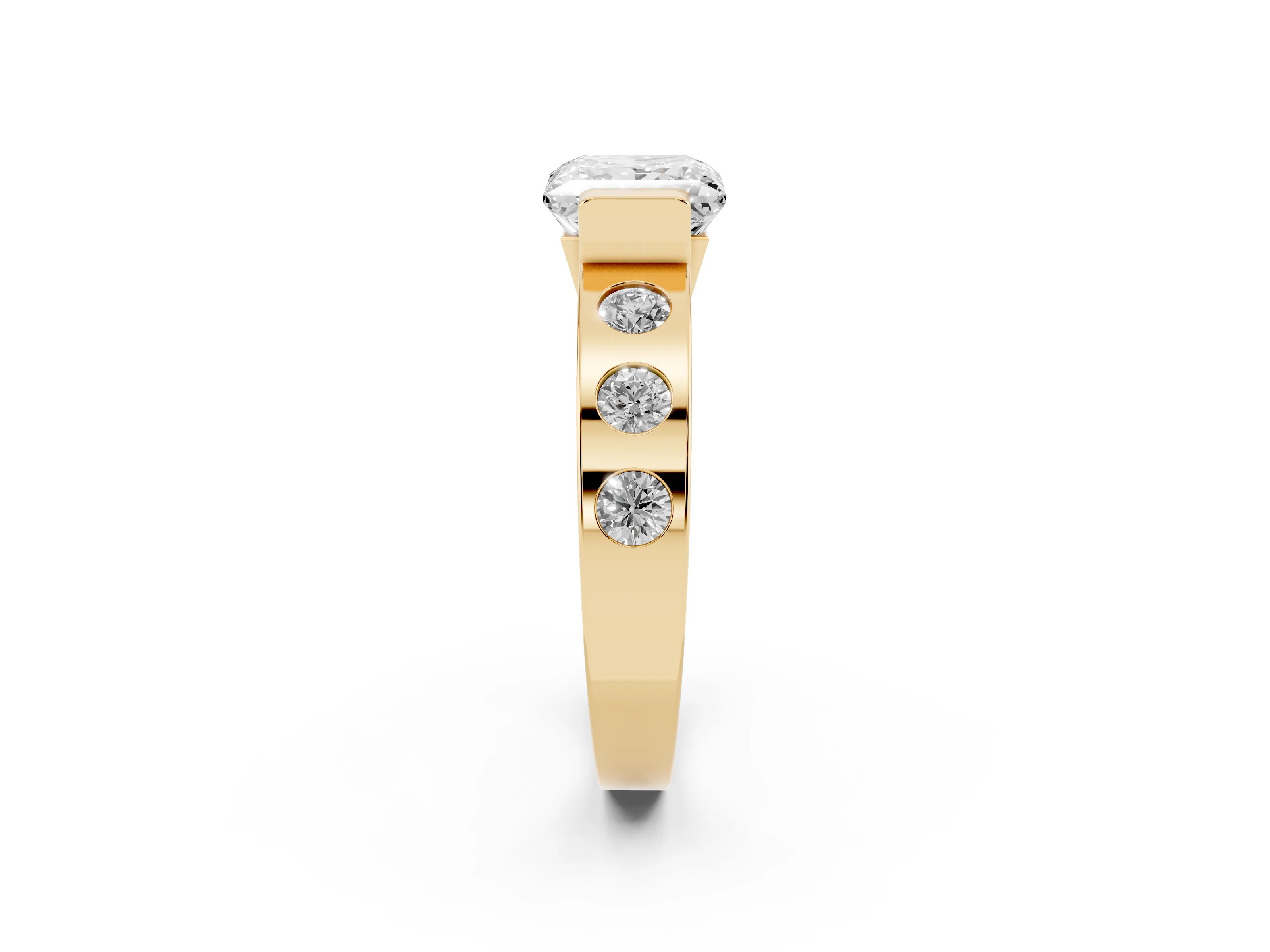 Princess Cut Diamond Channel-Set Band Ring Set in Yellow gold with Bezel Prong Setting