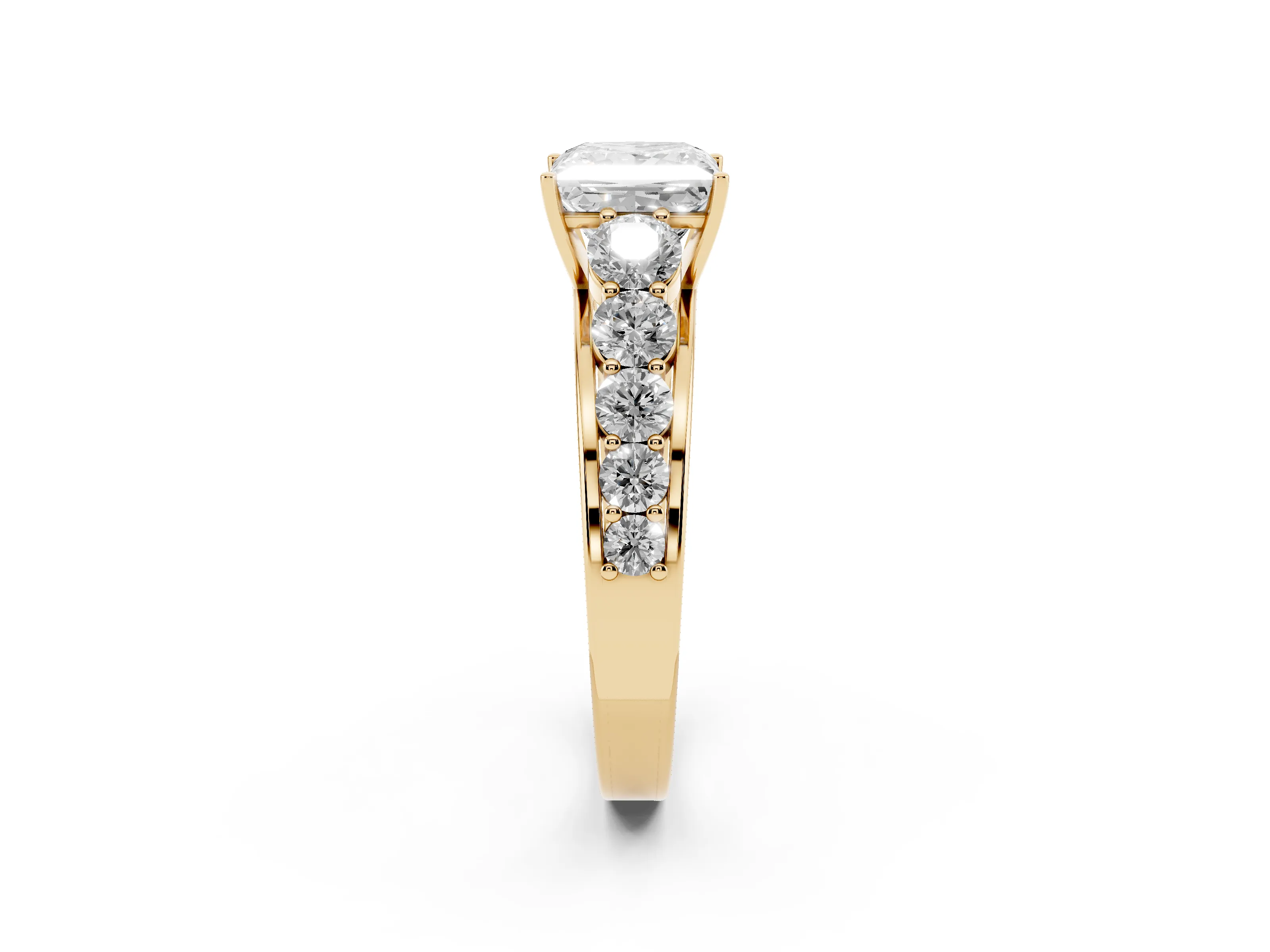 Princess Cut Diamond Solitaire Ring Set in Yellow gold with Pavé-Set Band and Prong Setting