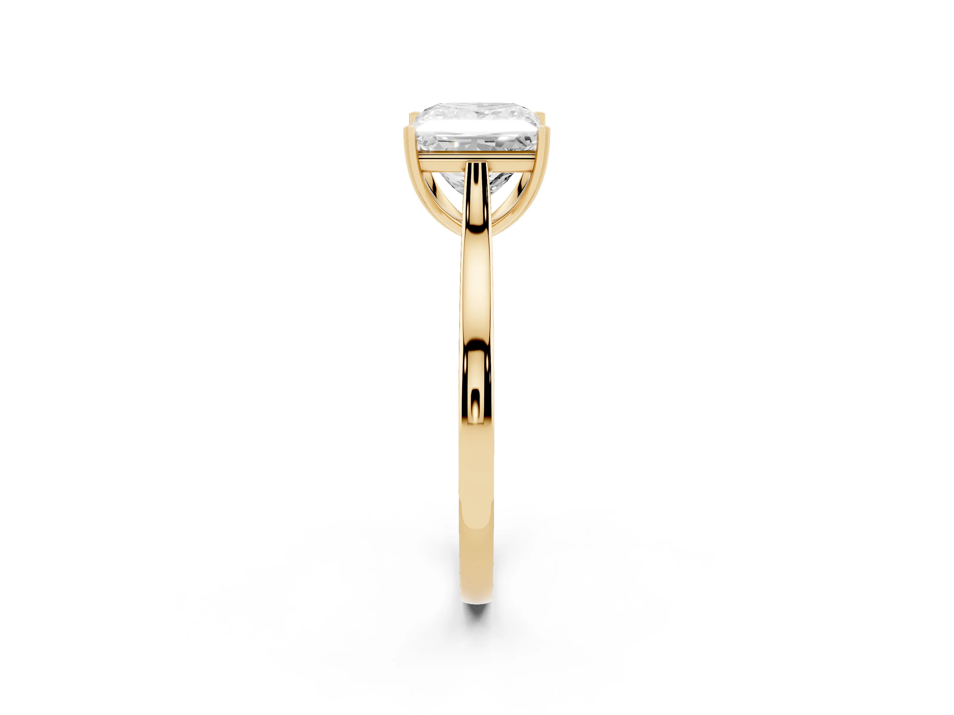 Princess Cut Diamond Solitaire Heart Prong Engagement Ring Set in Yellow gold with Tapered Band