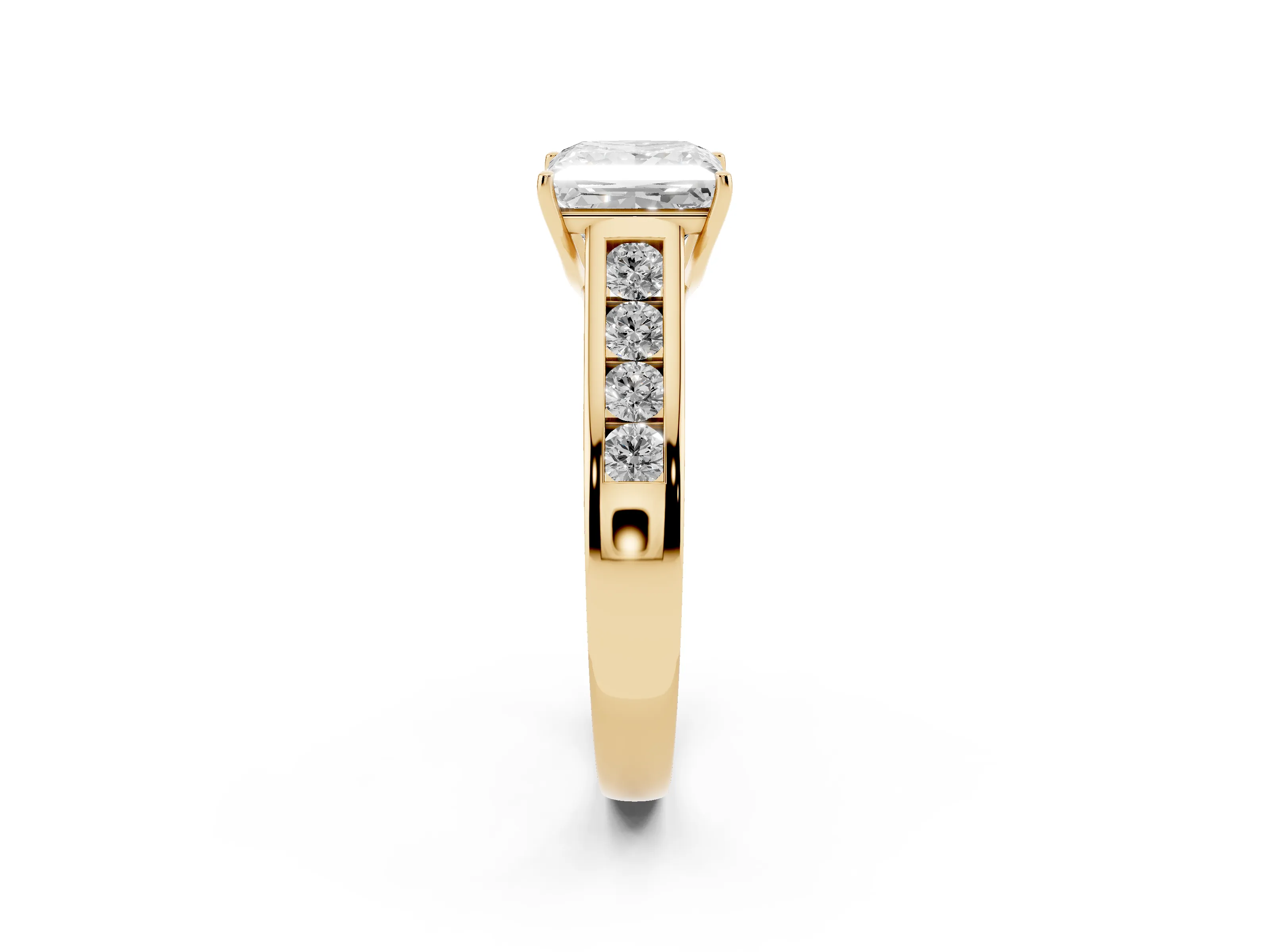 Princess Cut Diamond Solitaire Channel-Set Engagement Ring Set in Yellow gold with Prong Setting