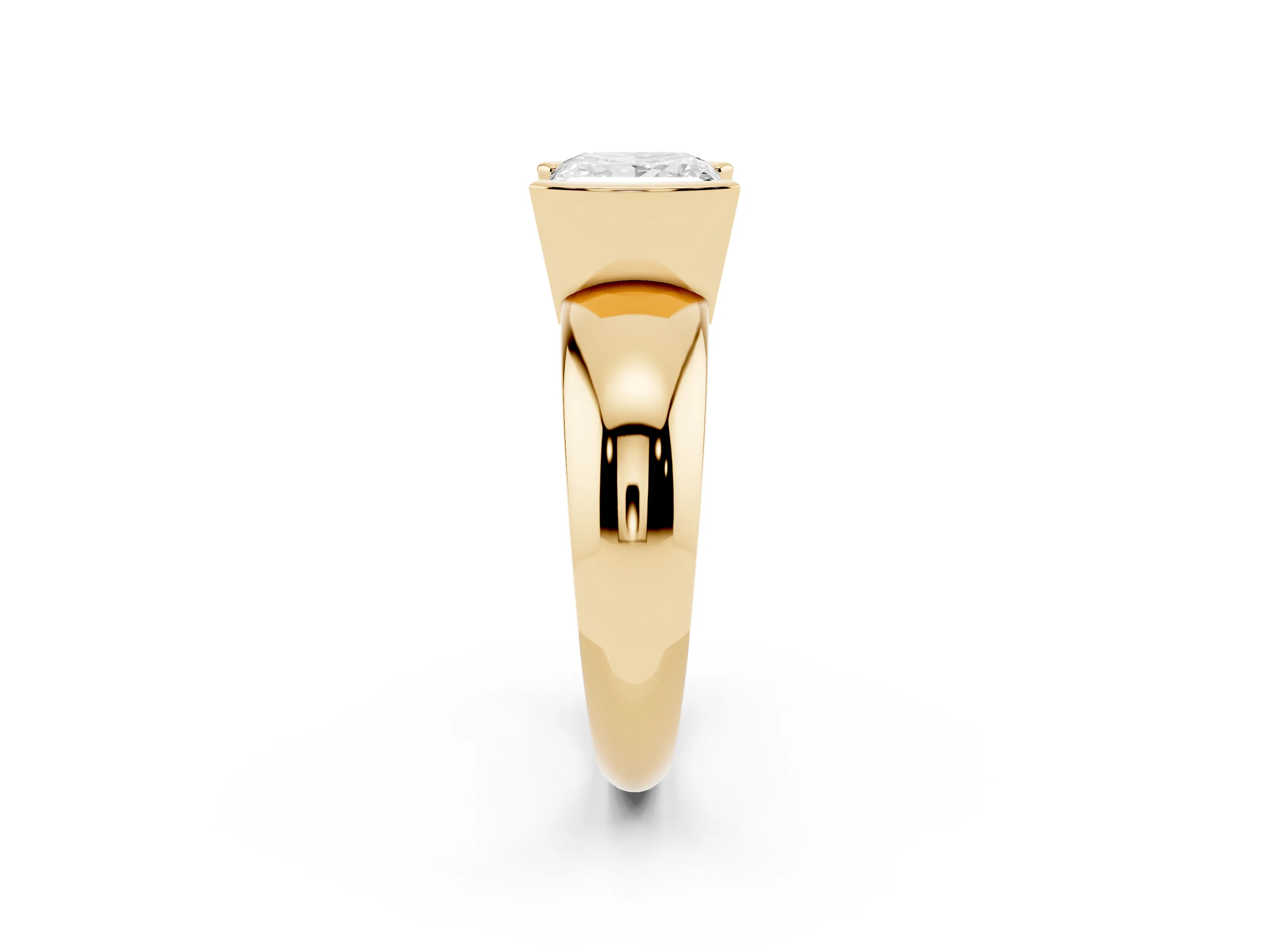Princess Cut Diamond Solitaire Tension Set Ring Set in Yellow gold with Wide Band