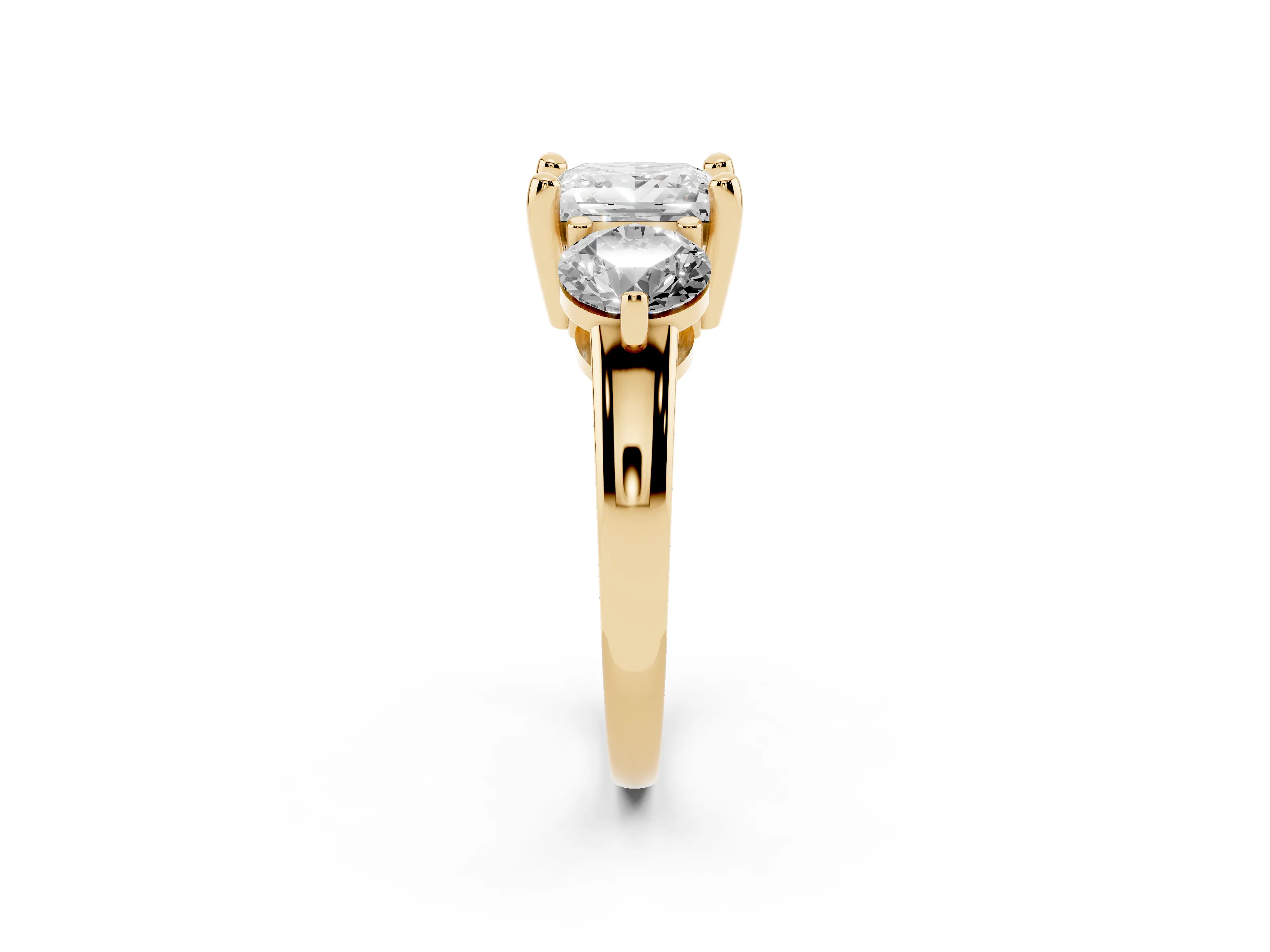 Princess Cut Diamond Three-Stone Ring Set in Yellow gold with Prong Setting and Classic Band