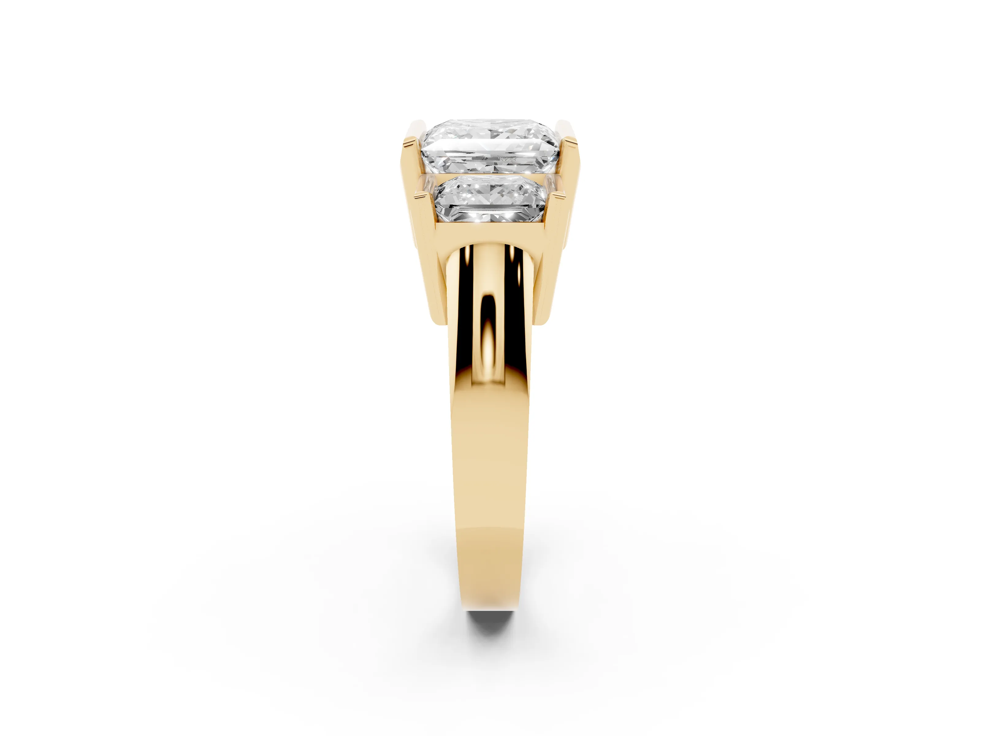 Princess Cut Diamond Three-Stone Channel Set Ring Set in Yellow gold with Smooth Polished Band