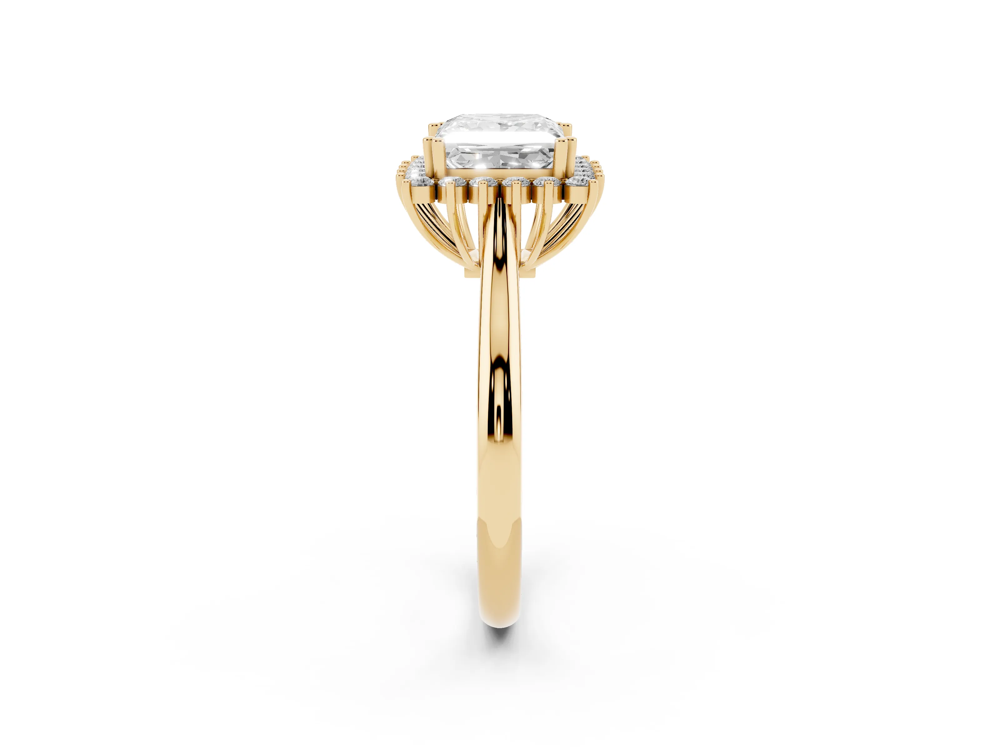 Princess Cut Diamond Halo Ring Set in Yellow gold with Plain Solitaire Band and Prong Setting