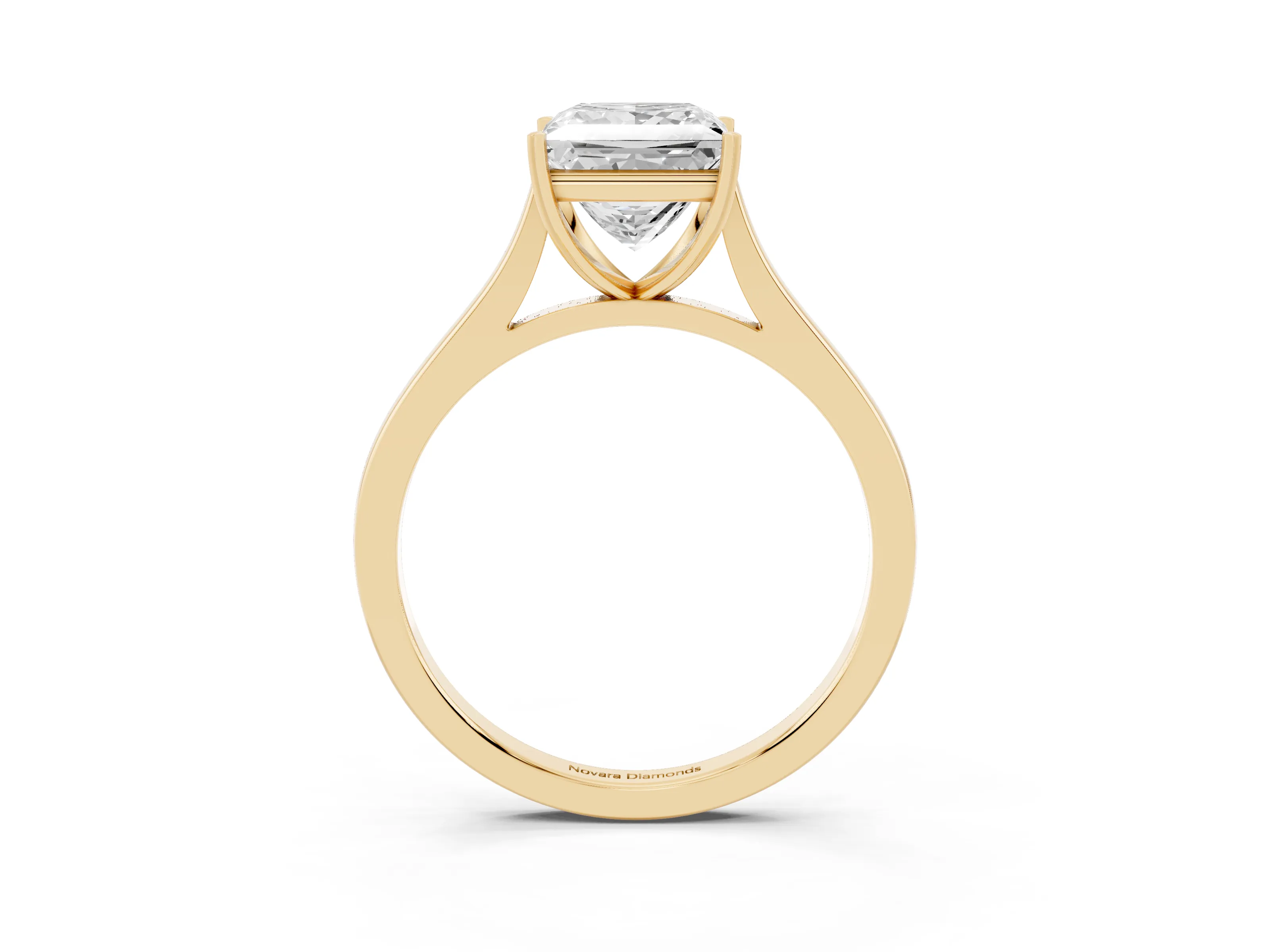 Princess Cut Diamond Solitaire Heart Prong Engagement Ring Set in Yellow gold with Tapered Band