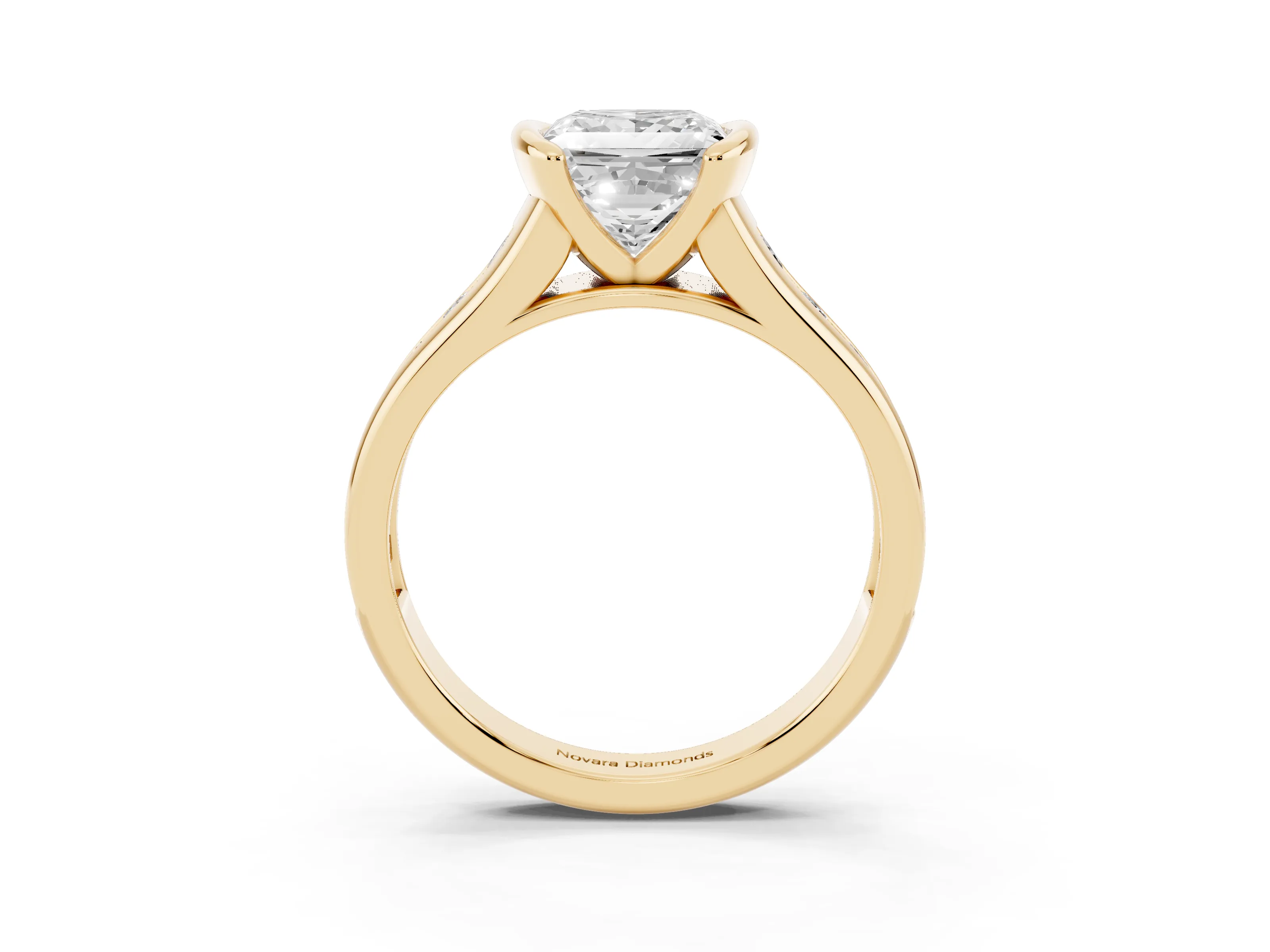 Princess Cut Diamond Bezel-Set Solitaire Ring Set in Yellow gold with Channel-Set Band