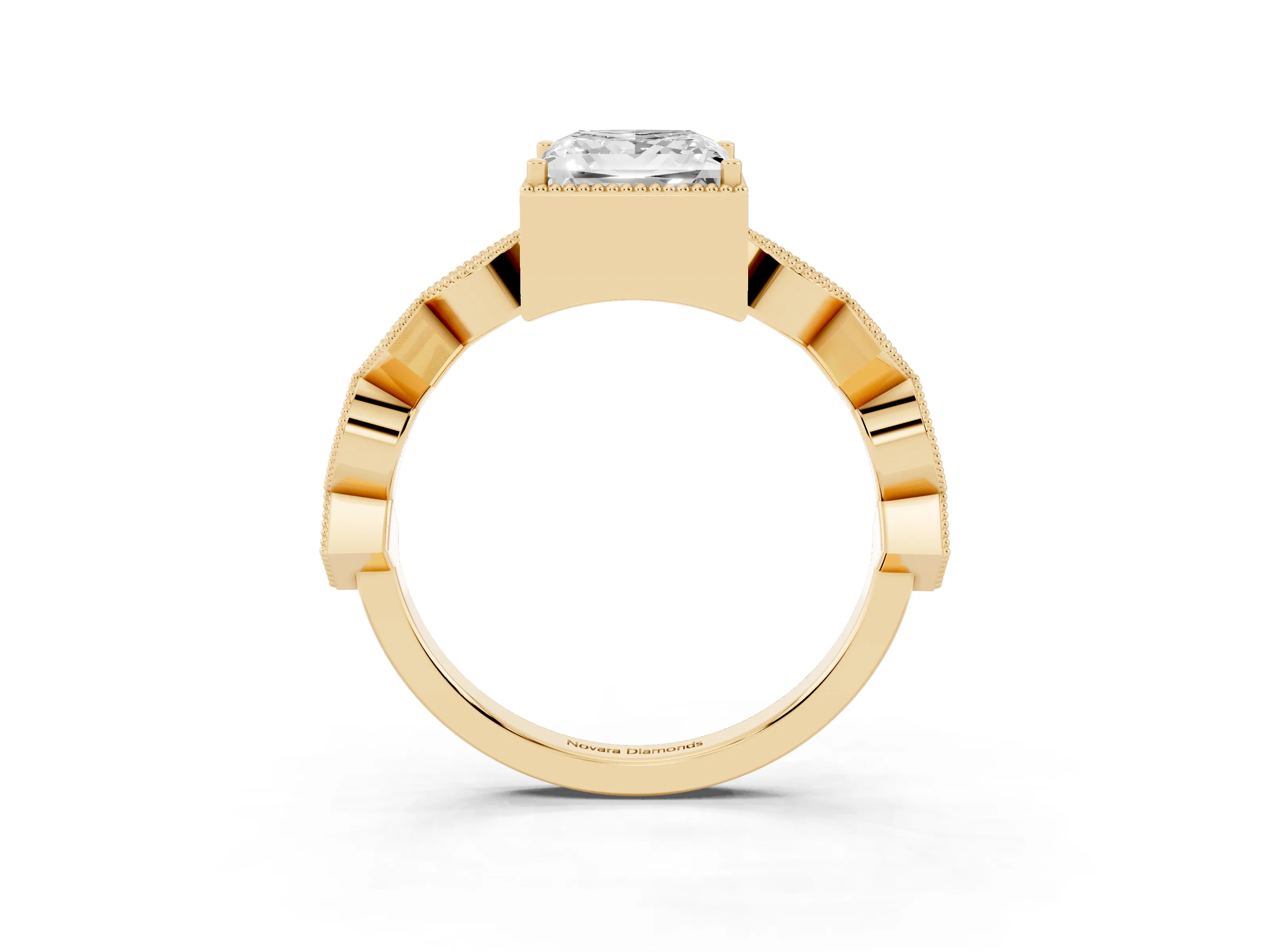 Princess Cut Diamond Milgrain Marquise Twist Band Ring Set in Yellow gold with Prong Setting