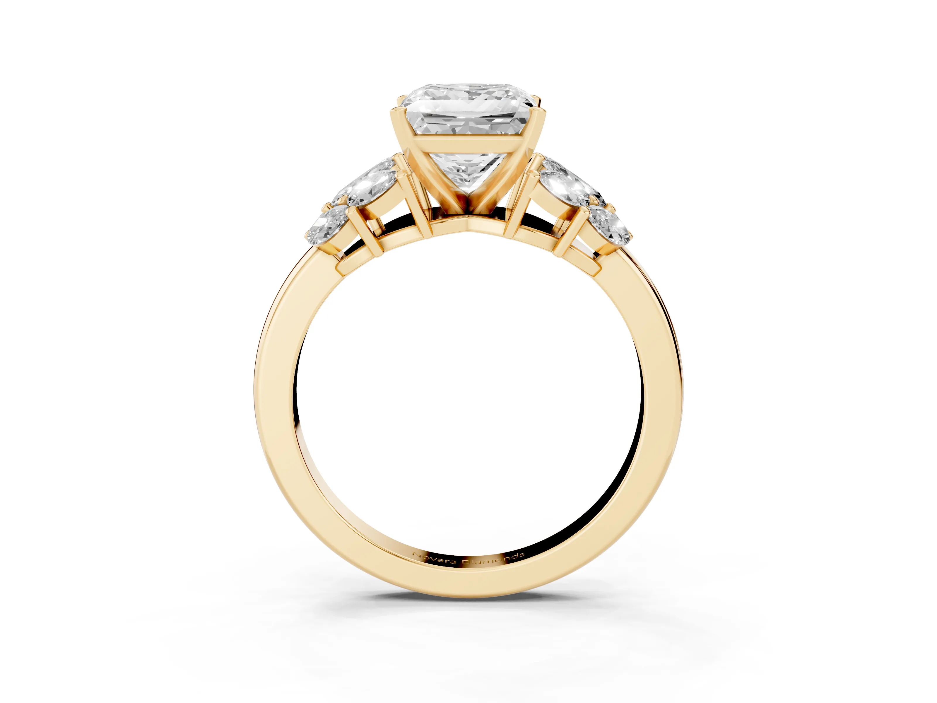 Princess Cut Diamond Cluster Leaf Design Ring Set in Yellow gold with Prong Setting