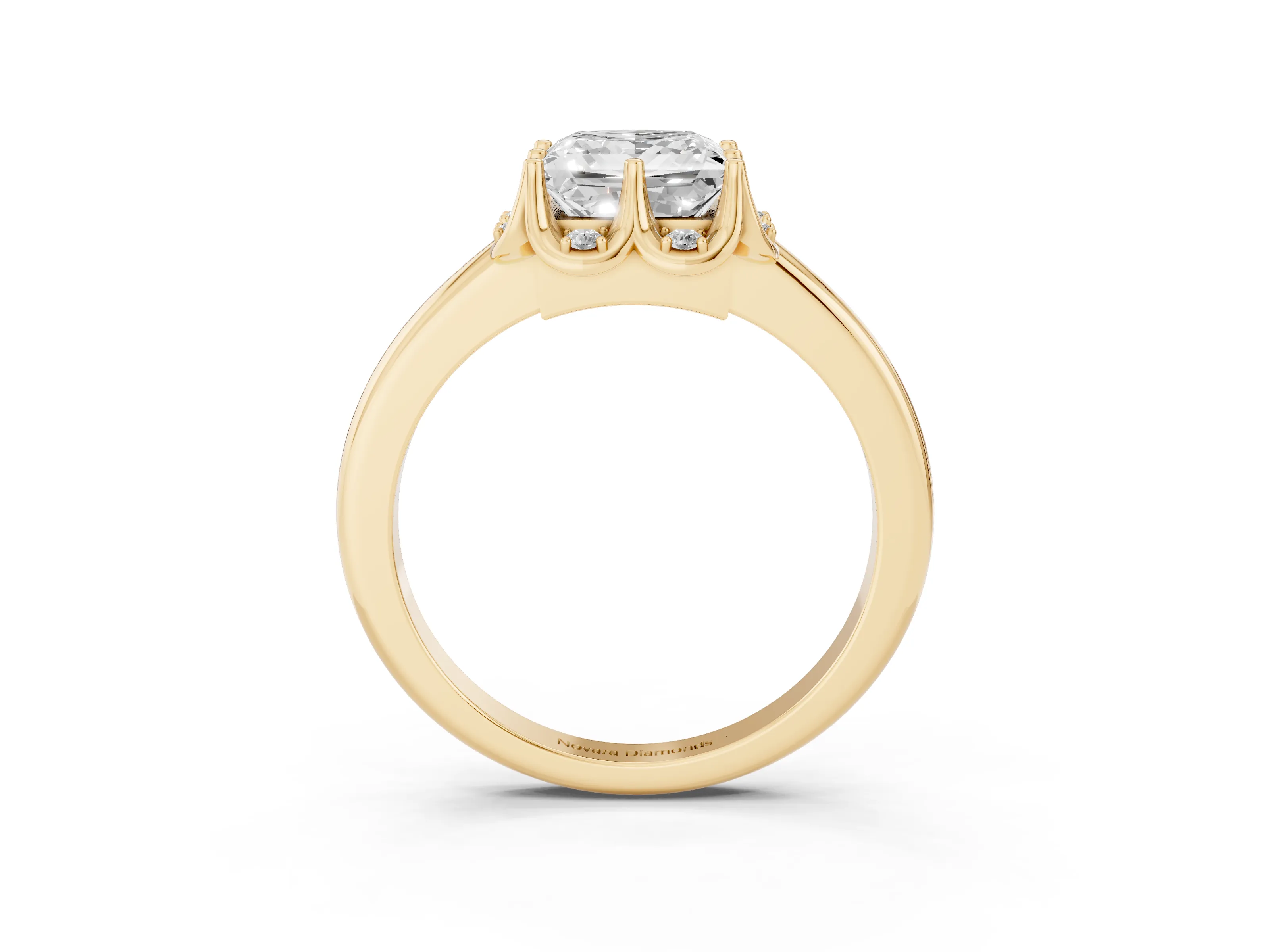 Princess Cut Diamond Round Cluster Halo Ring Set in Yellow gold with Solitaire Band and Prong Setting