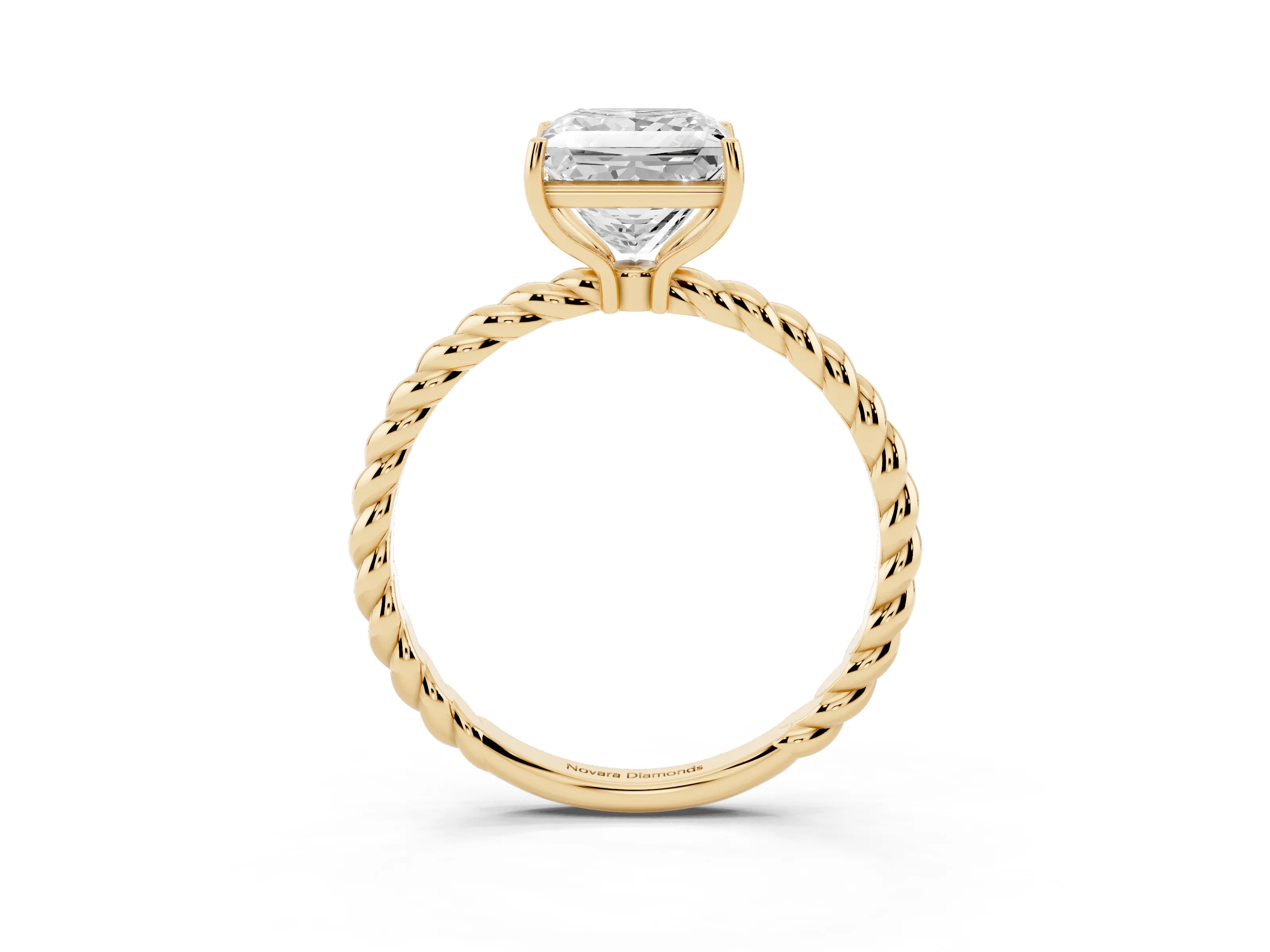 Princess Cut Diamond Solitaire Ring Set in Yellow gold with Twist Band and Prong Setting