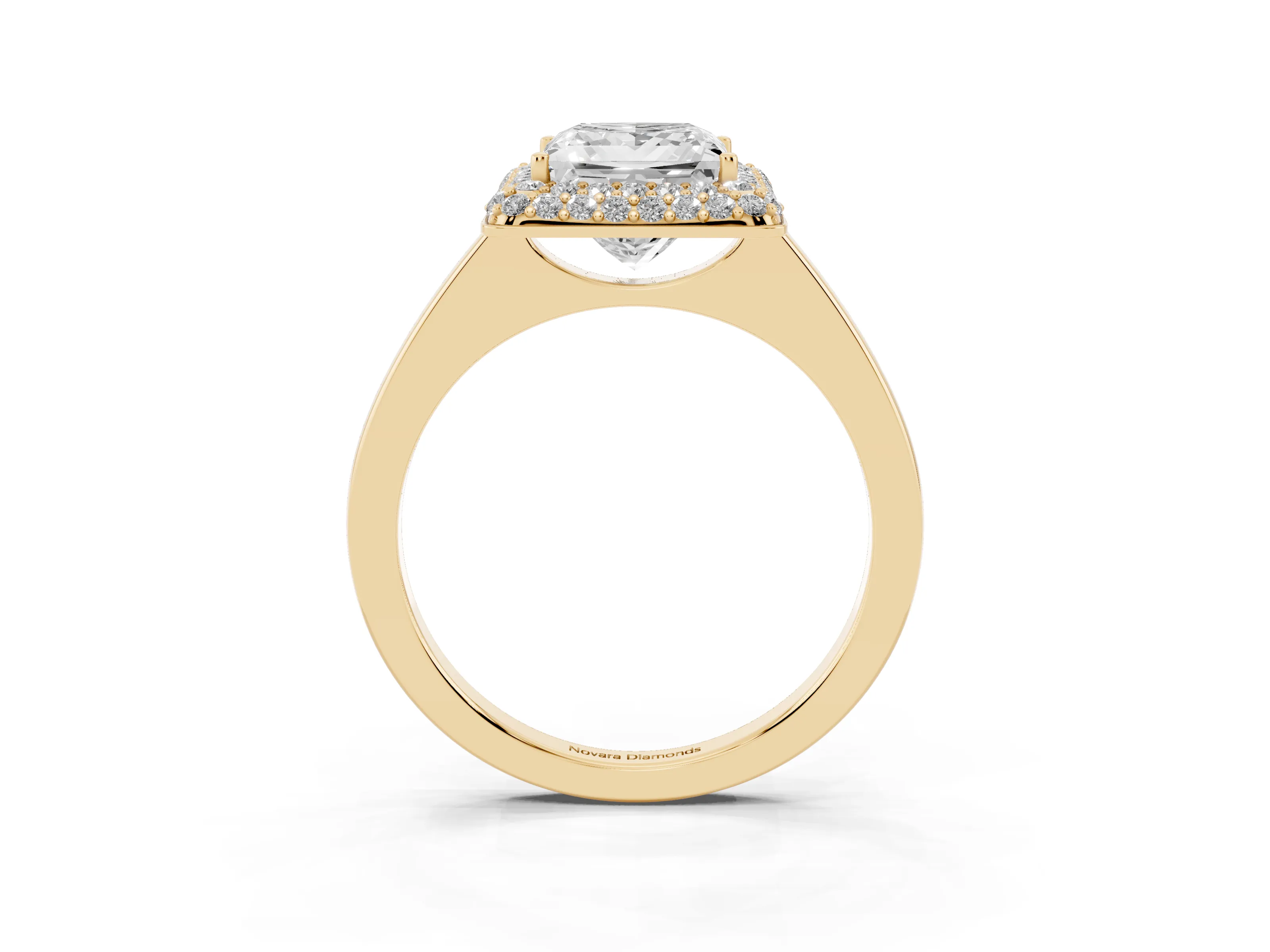 Princess Cut Diamond Halo Engagement Ring Set in Yellow gold with Solitaire Band and Prong Setting