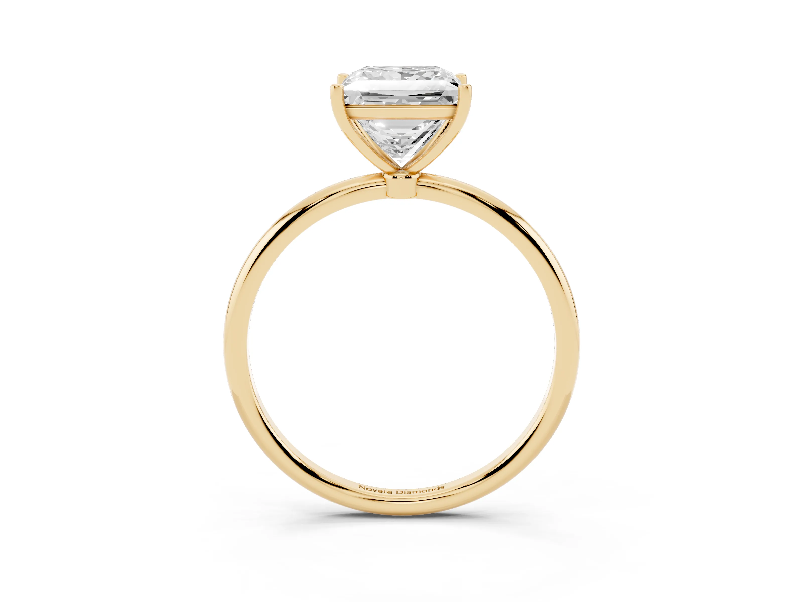 Princess Cut Diamond Solitaire Engagement Ring Set in Yellow gold with Thin Band and Prong Setting