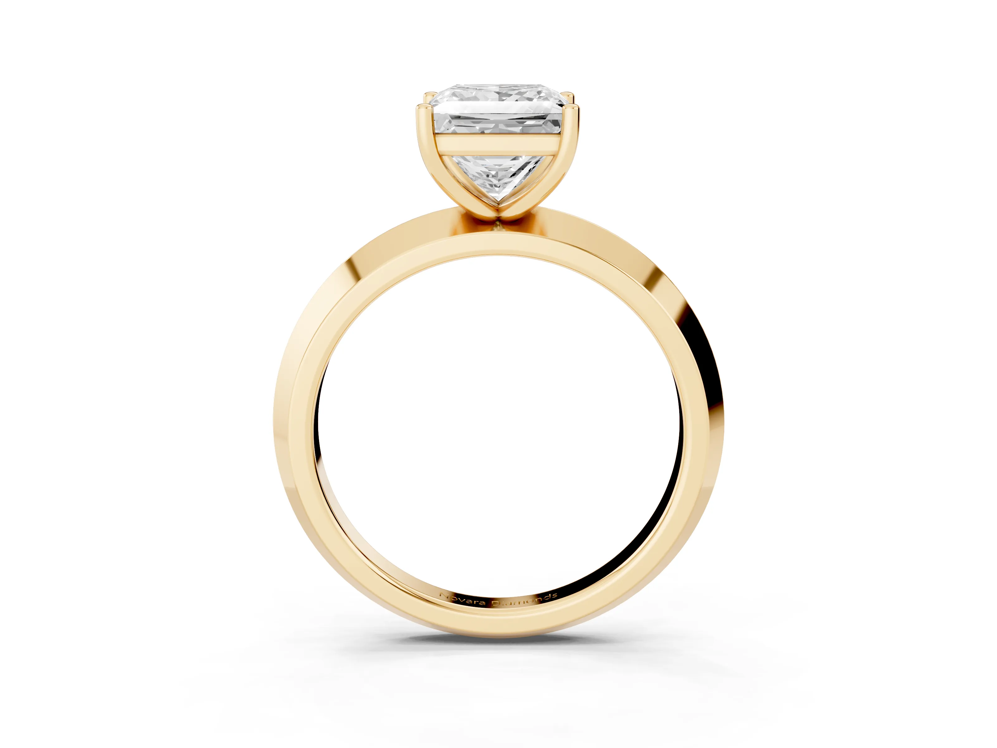 Princess Cut Diamond Solitaire Engagement Ring Set in Yellow gold with Flat Band and Prong Setting