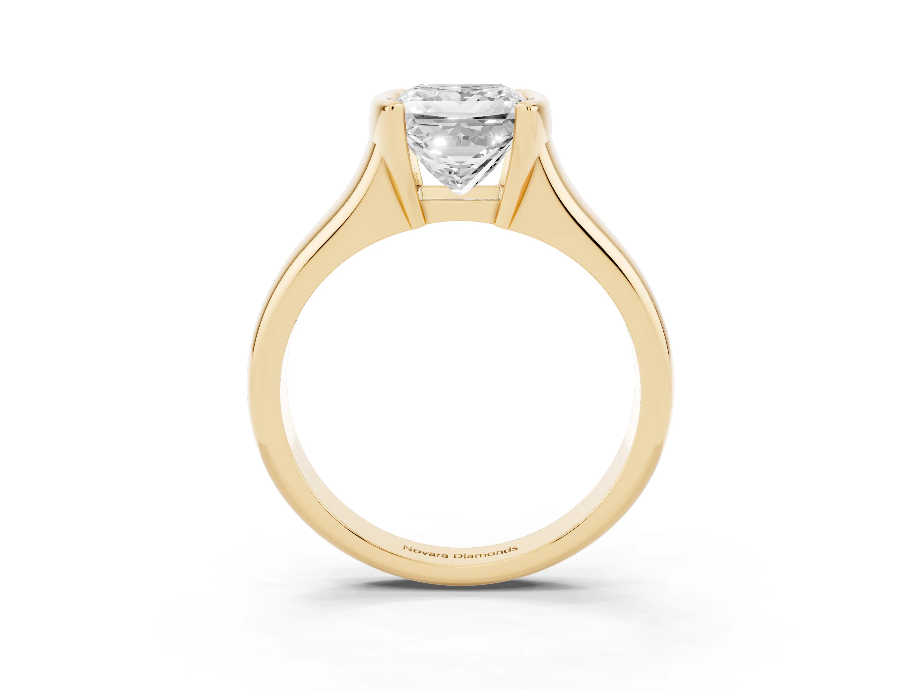 Princess Cut Diamond Solitaire Tension Set Ring Set in Yellow gold with Split Shank Band