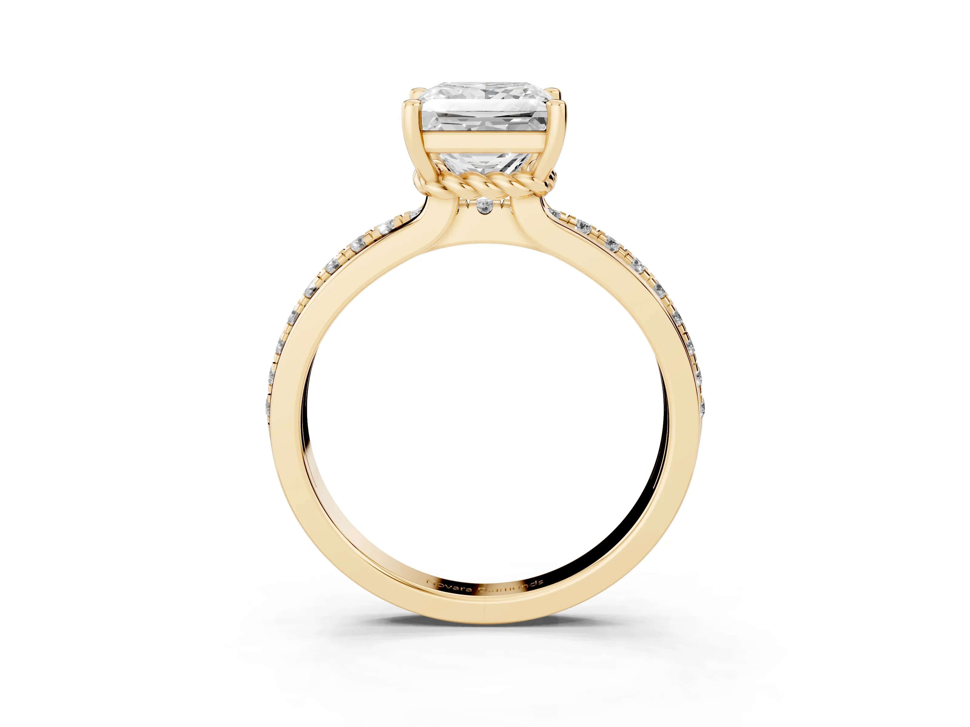 Princess Cut Diamond Solitaire Ring Set in Yellow gold with Channel Set Band and Prong Setting