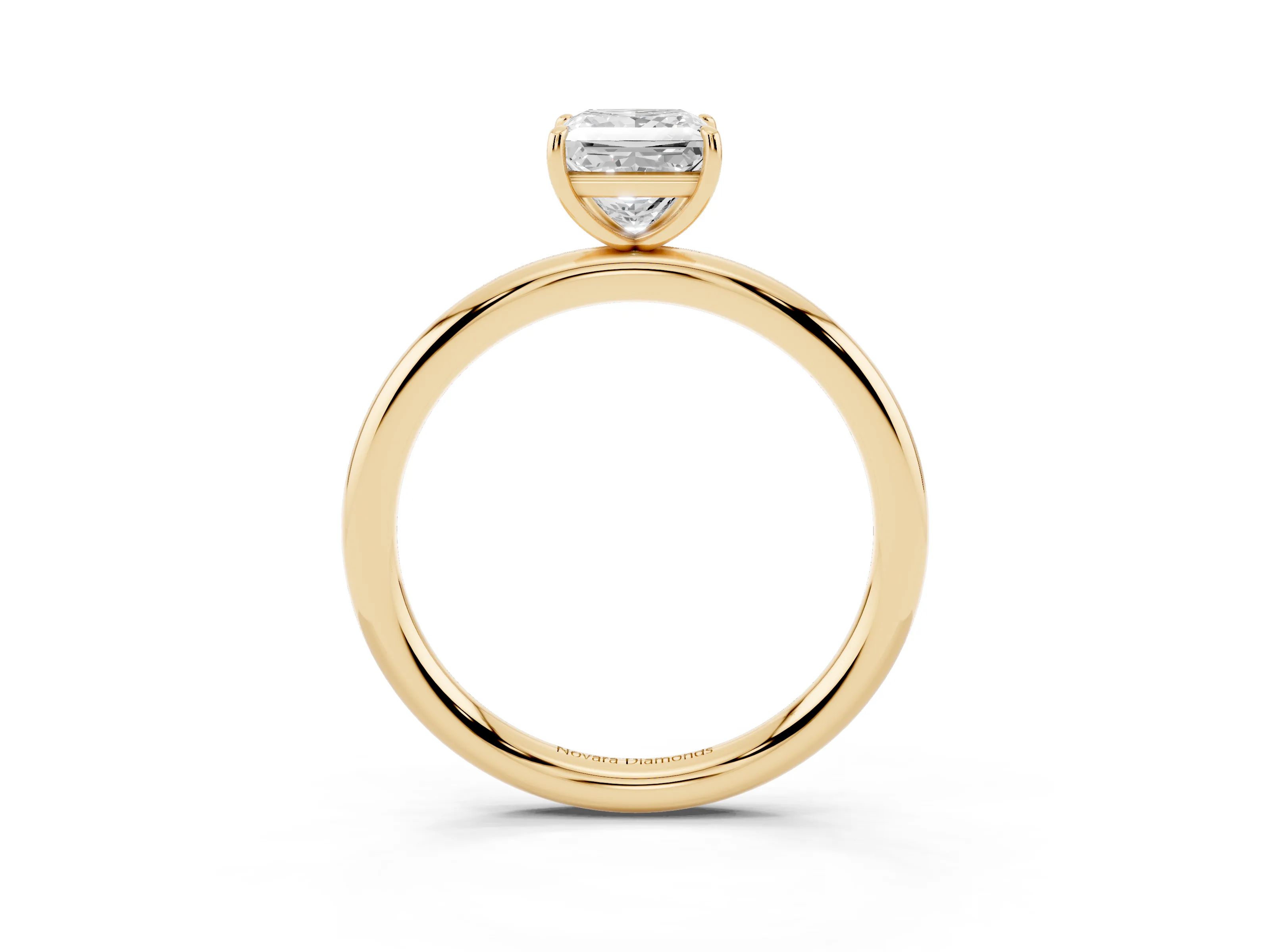 Princess Cut Diamond Solitaire Ring Set in Yellow gold with Prong Setting on a Polished Plain Band