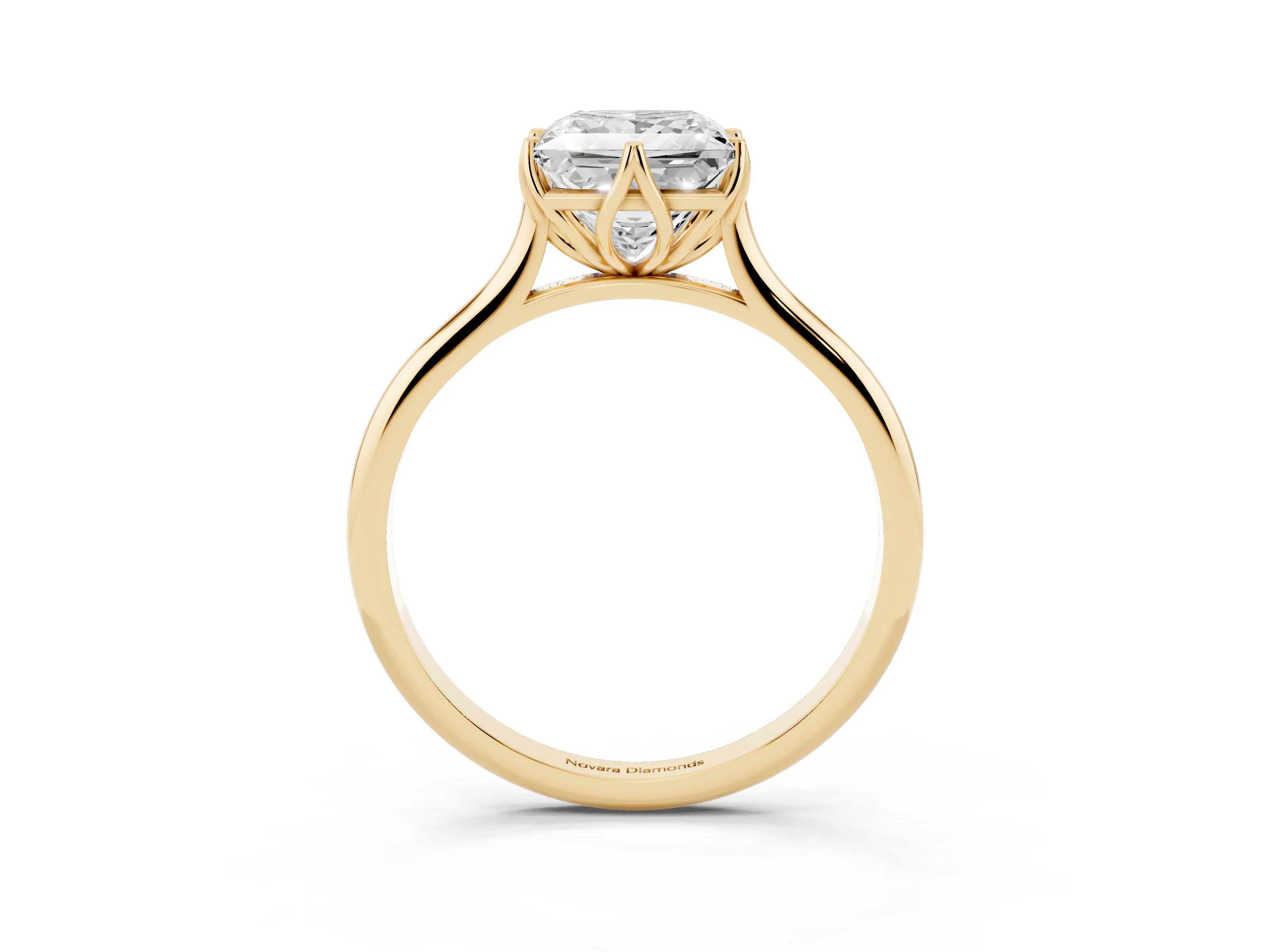 Princess Cut Diamond Solitaire Cathedral Ring Set in Yellow gold with Prong Setting