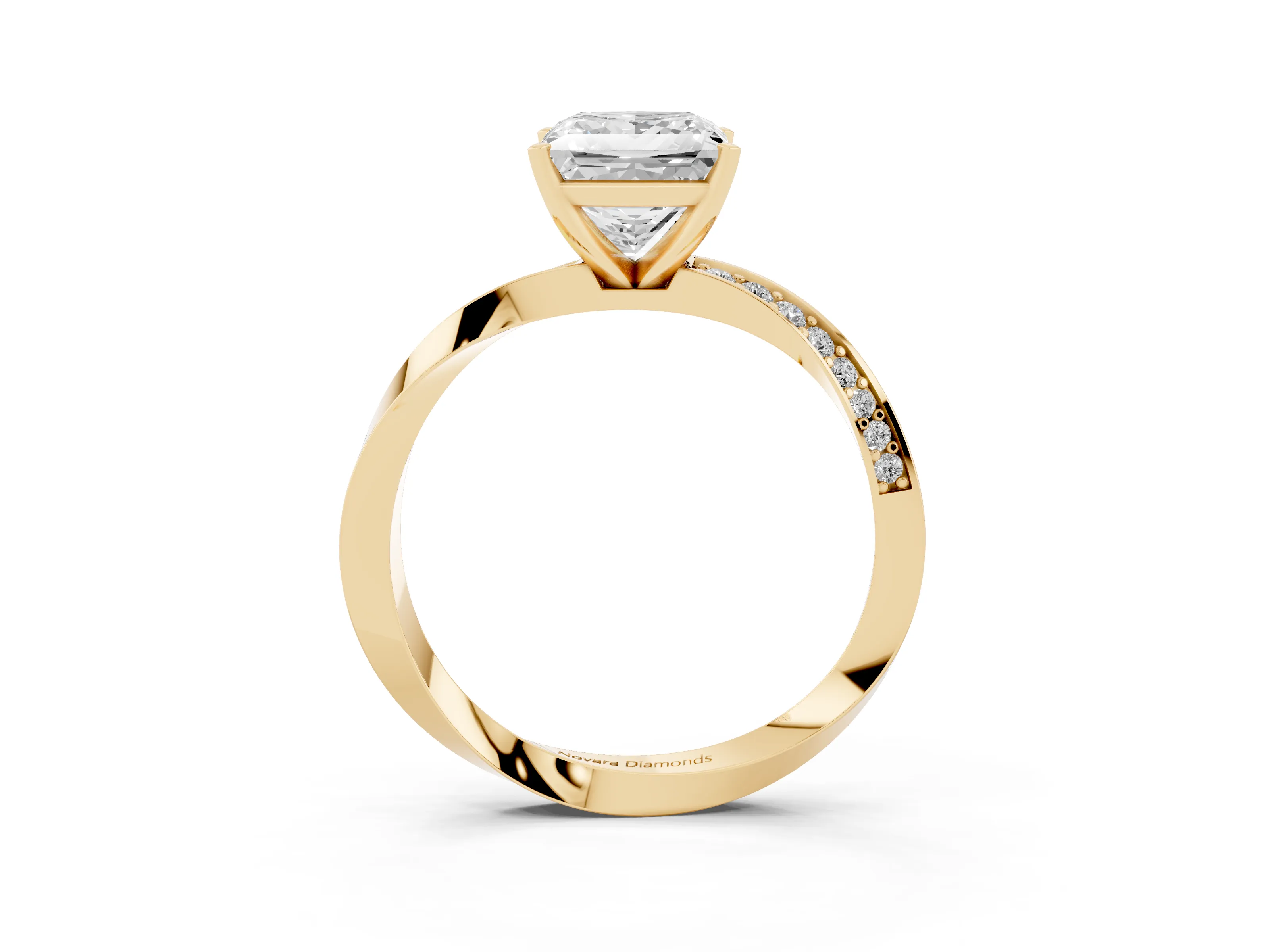 Princess Cut Diamond Engagement Ring Set in Yellow gold with Side Stone Accents and Prong Setting