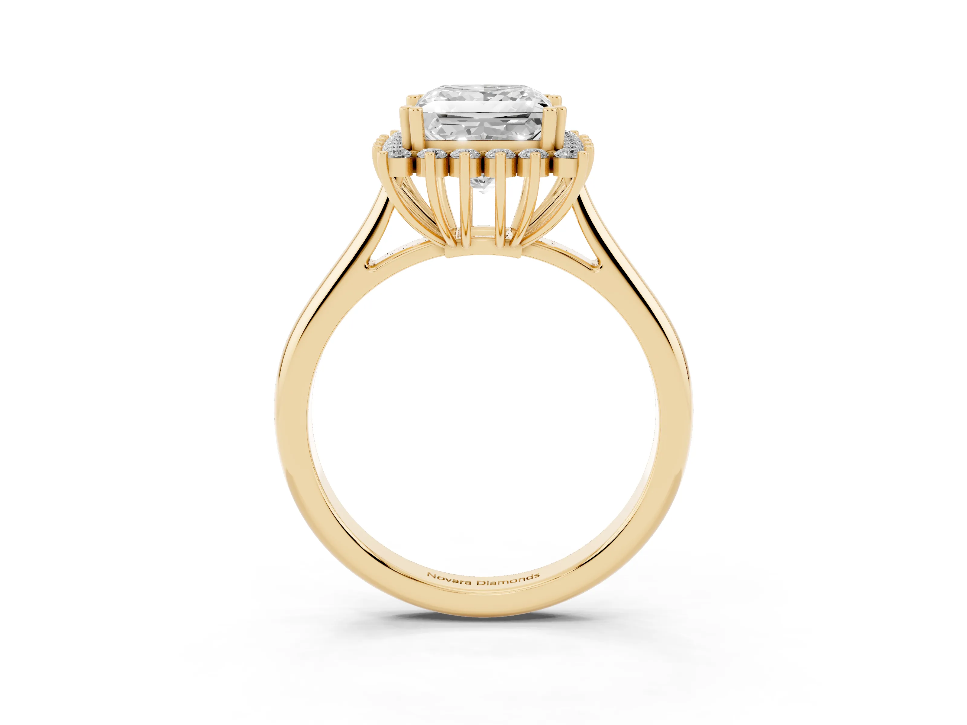 Princess Cut Diamond Halo Ring Set in Yellow gold with Plain Solitaire Band and Prong Setting