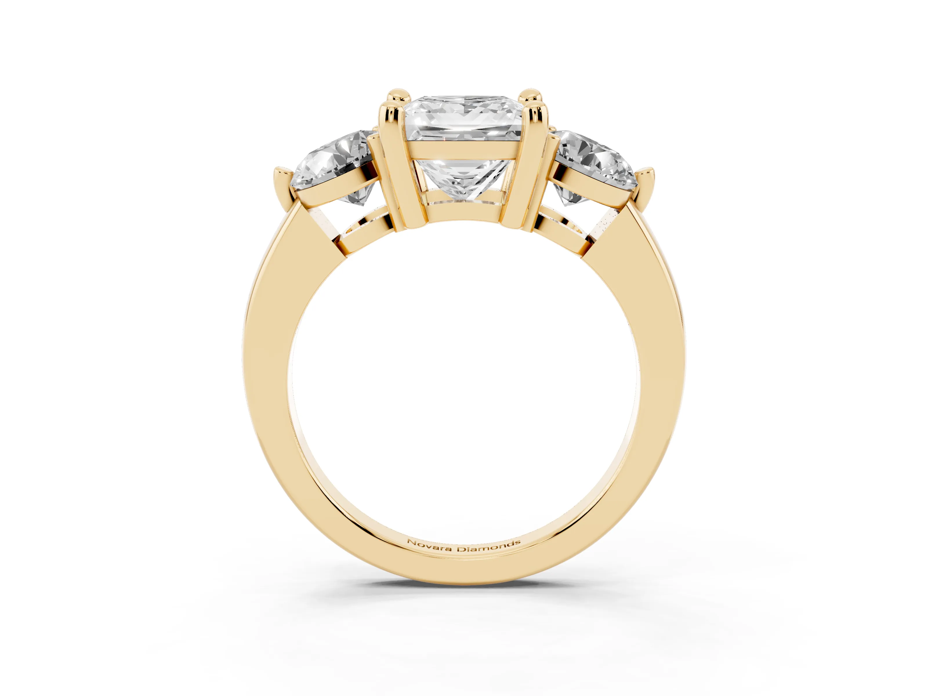 Princess Cut Diamond Three-Stone Ring Set in Yellow gold with Prong Setting and Classic Band