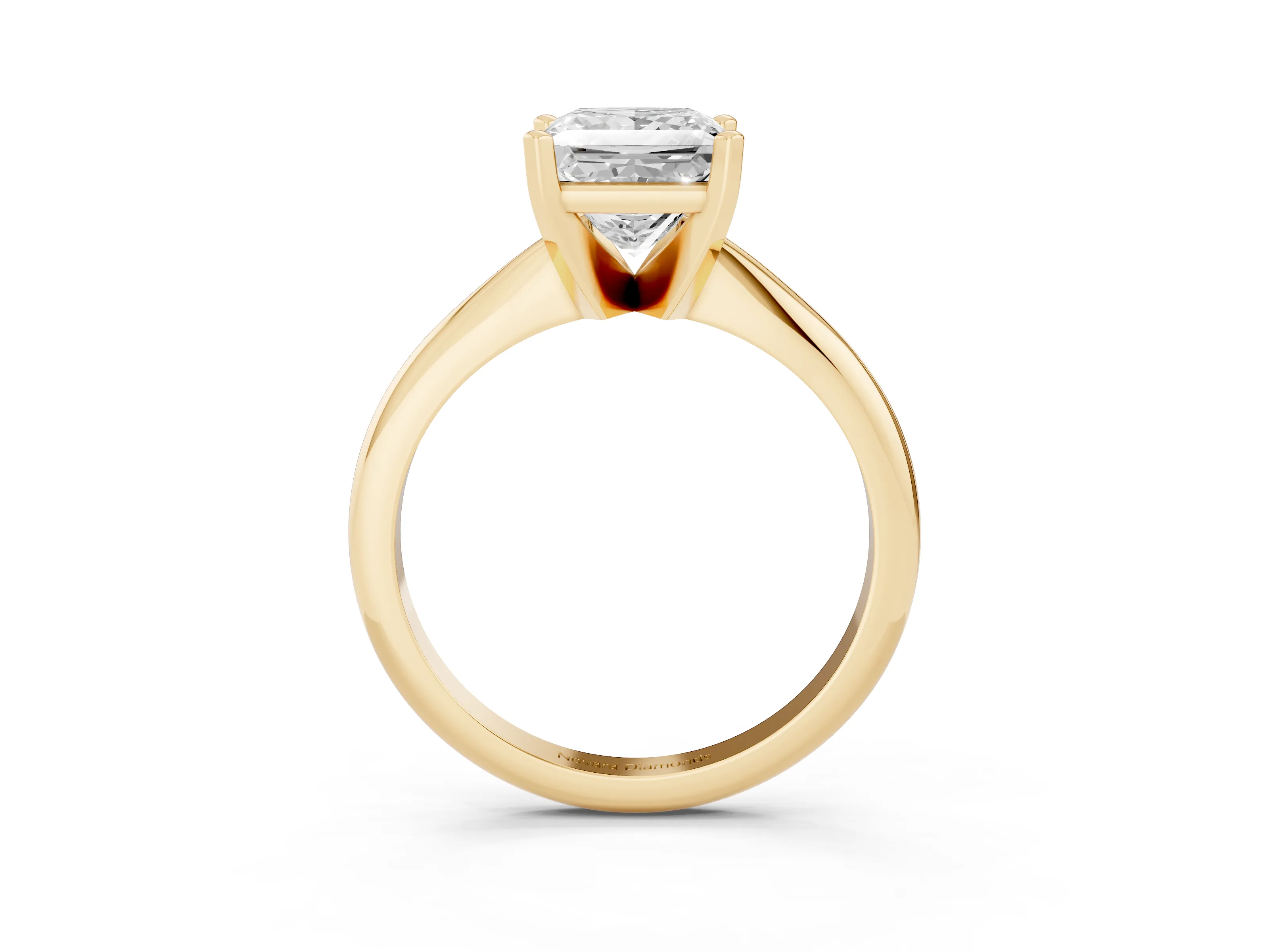 Princess Cut Diamond Solitaire Ring Set in Yellow gold with Prong Setting on a Plain Round Band