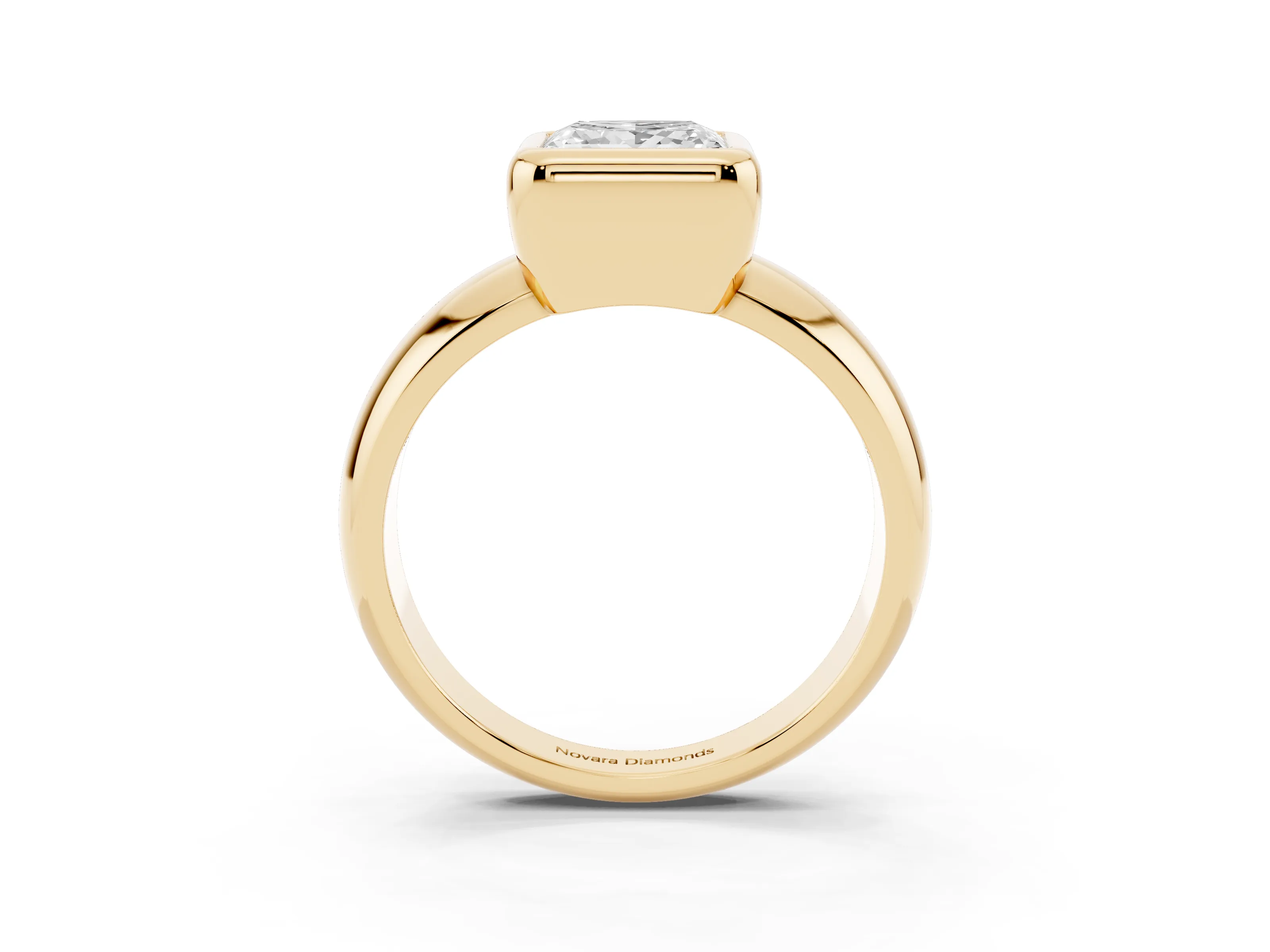 Bezel Set Princess Cut Diamond Solitaire Ring Set in Yellow gold with Wide Band