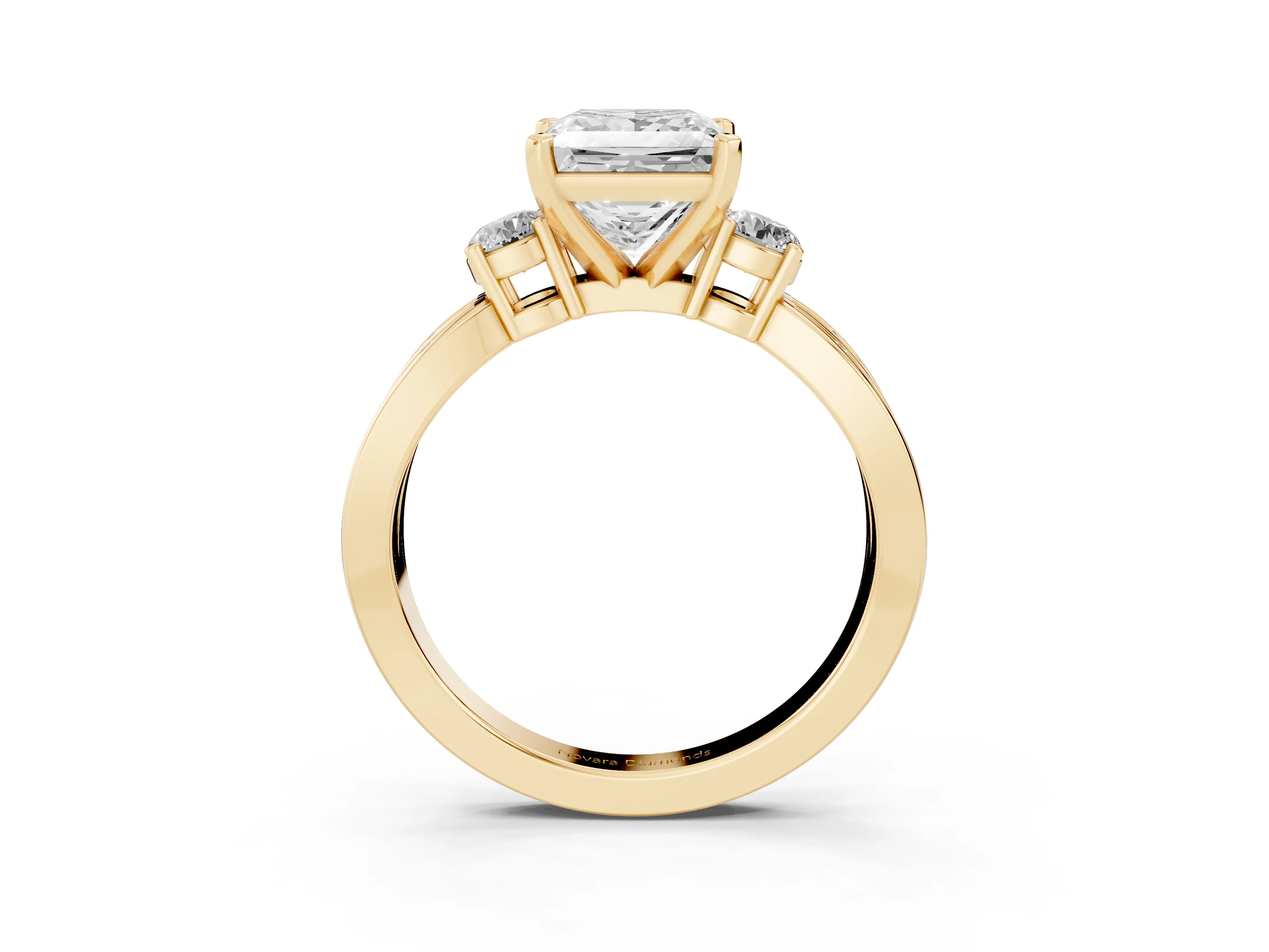 Three-Stone Princess Cut Diamond Twist Band Ring Set in Yellow gold with Pavé Accents and Prong Setting