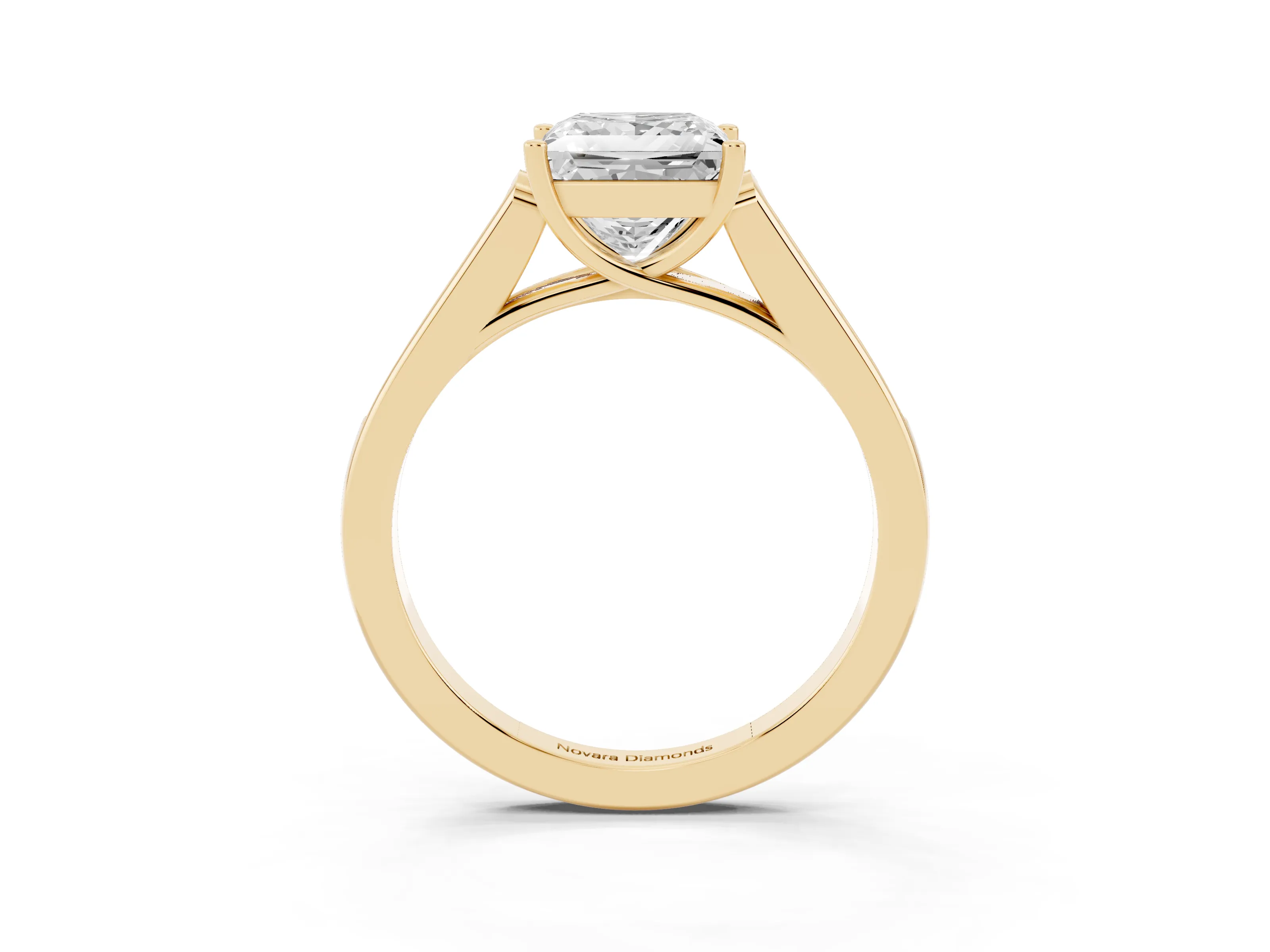 Princess Cut Diamond Solitaire Cathedral Engagement Ring Set in Yellow gold with Channel-Set Band and Prong Setting