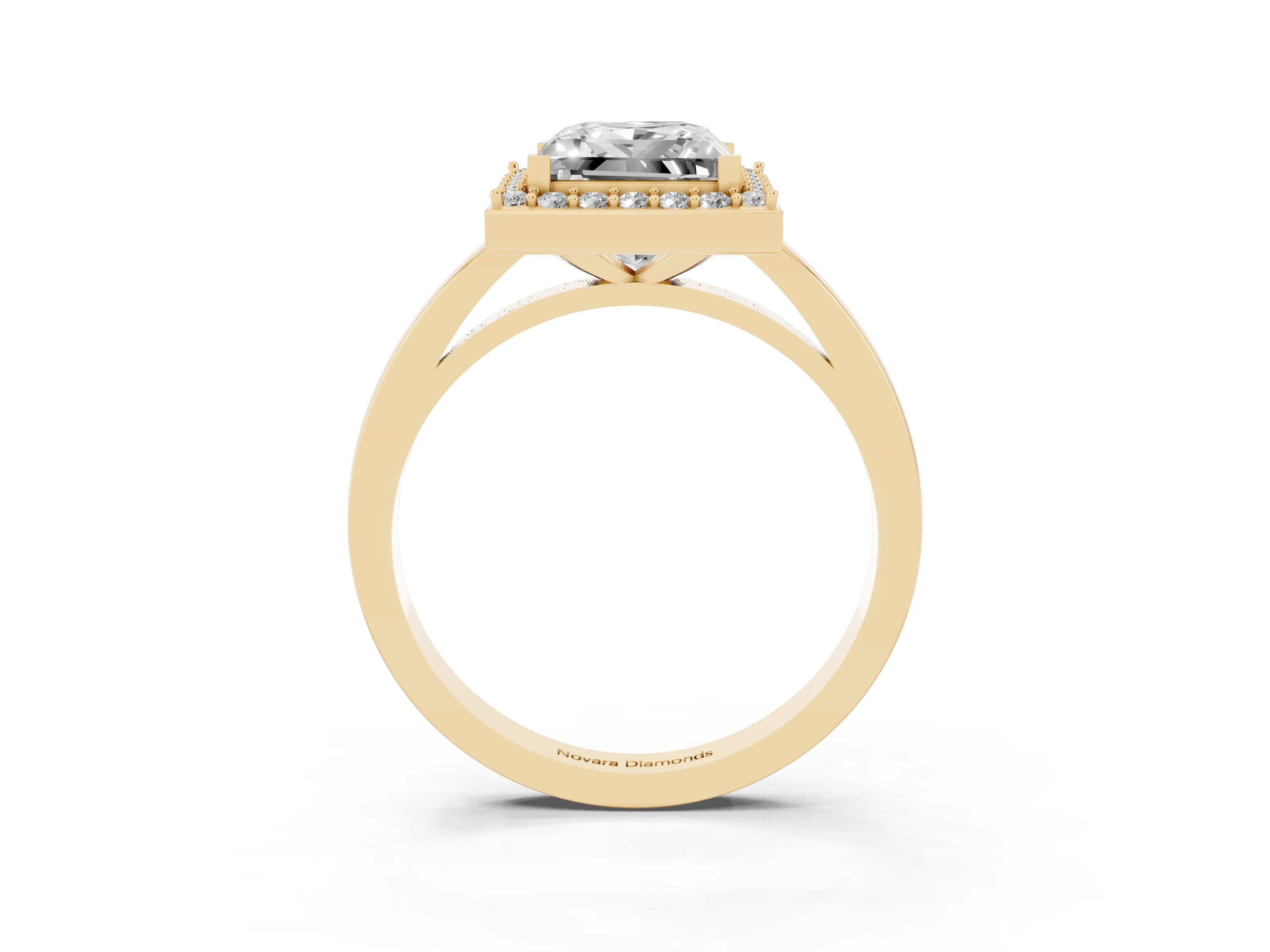 Princess Cut Diamond Halo Ring Set in Yellow gold with Solitaire Band and Prong Setting