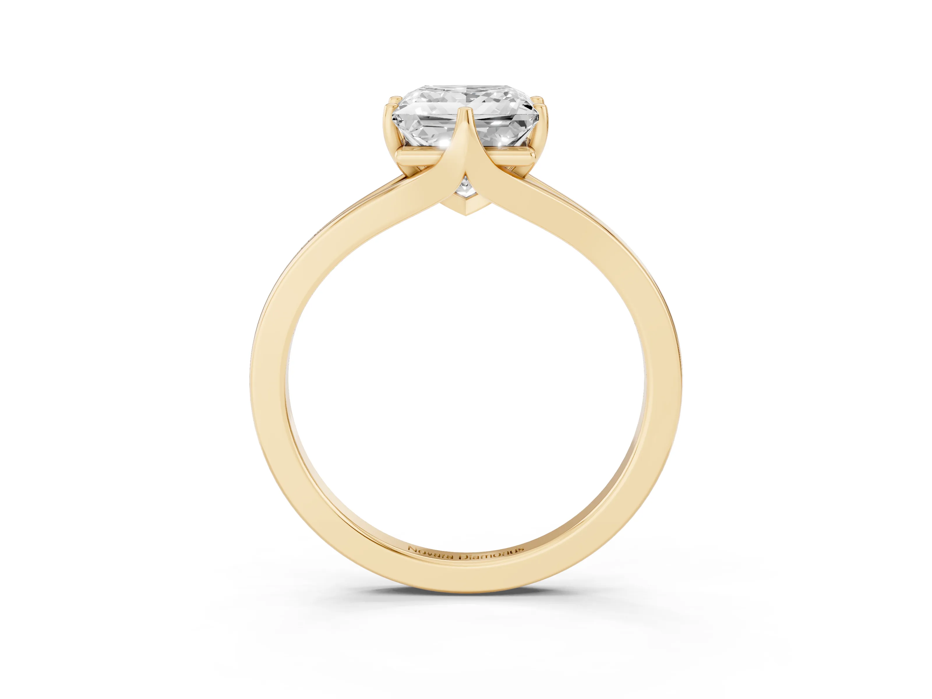 Princess Cut Diamond Solitaire Ring Set in Yellow gold with Polished Tapered Band and Prong Setting