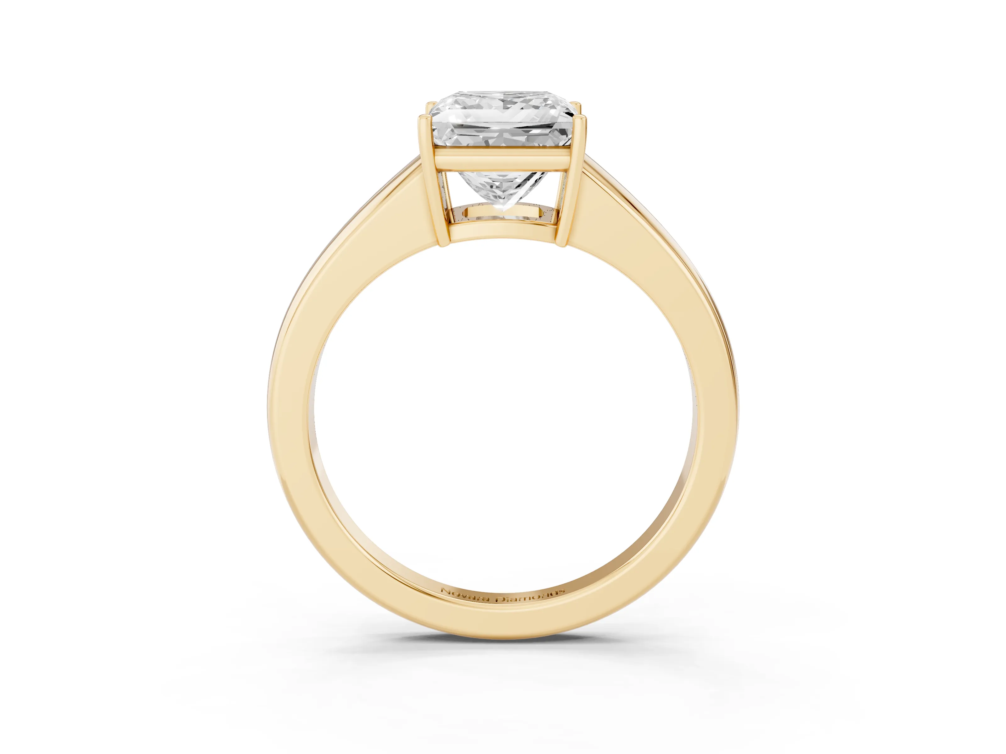 Princess Cut Diamond Solitaire Ring Set in Yellow gold with Tapered Band and Prong Setting