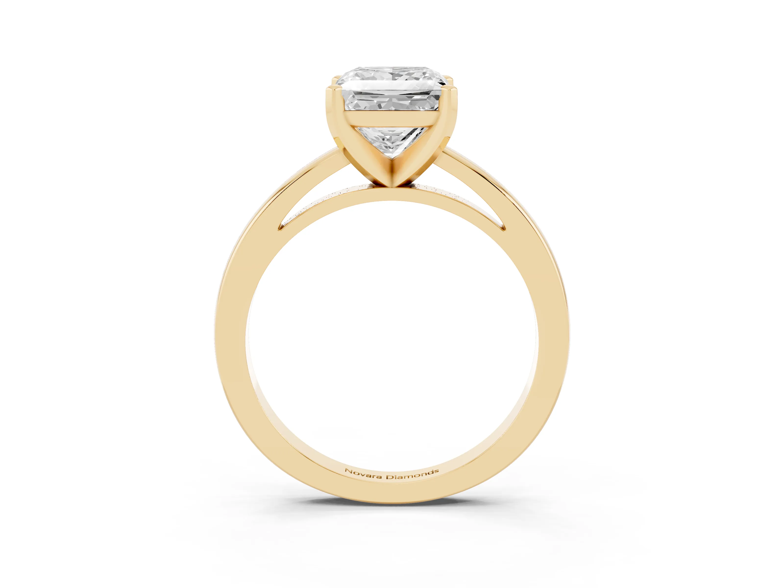 Princess Cut Diamond Solitaire Engagement Ring Set in Yellow gold with Prong Setting on a Classic Band