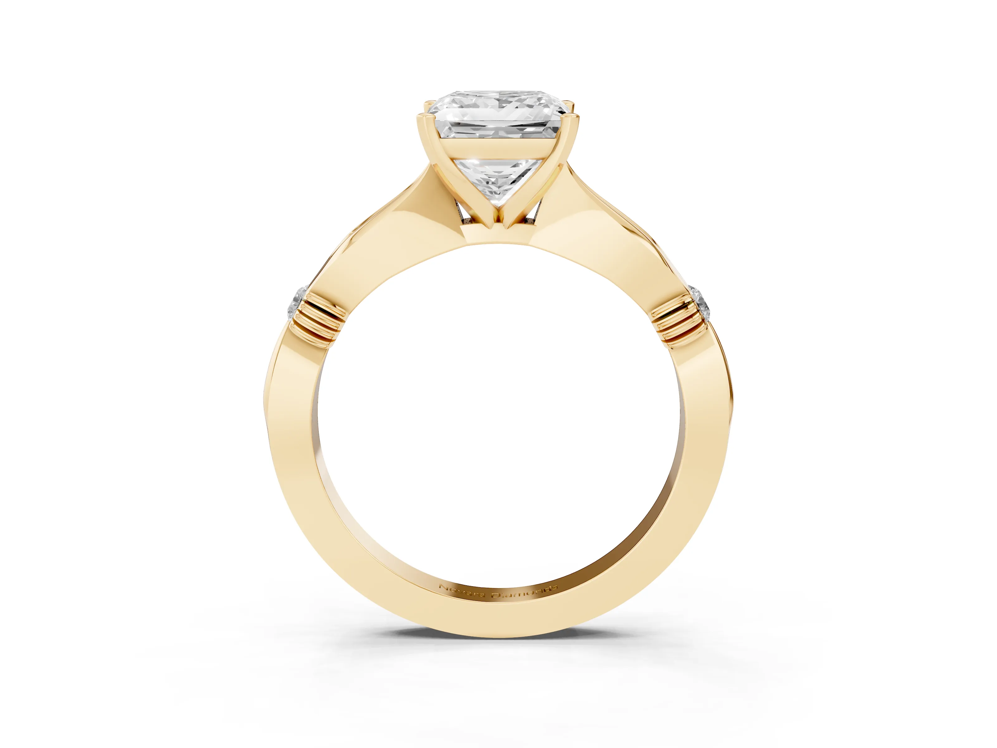 Princess Cut Diamond Solitaire Twisted Band Ring Set in Yellow gold with Accent Stones and Prong Setting
