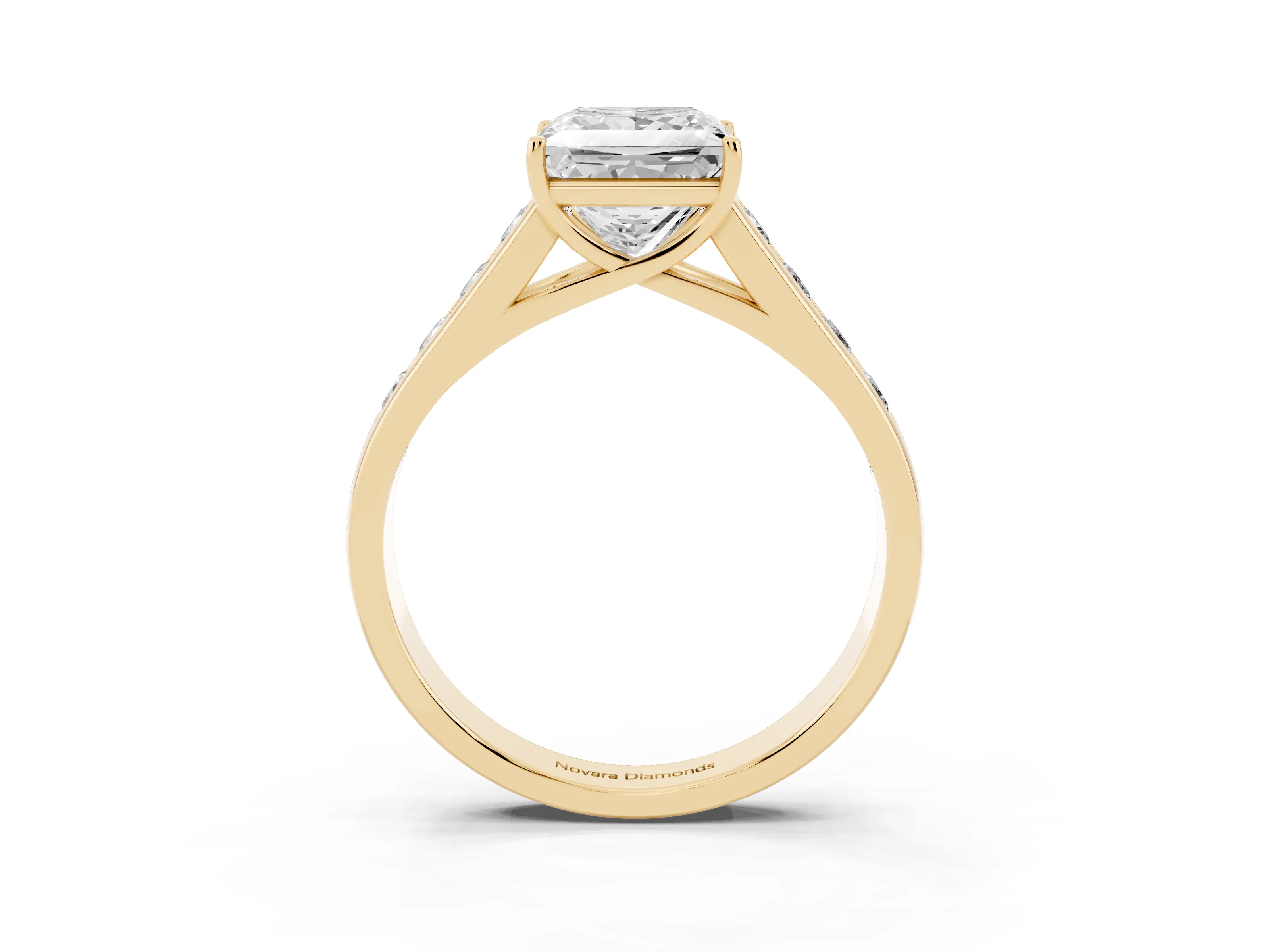 Princess Cut Diamond Solitaire Channel-Set Engagement Ring Set in Yellow gold with Prong Setting