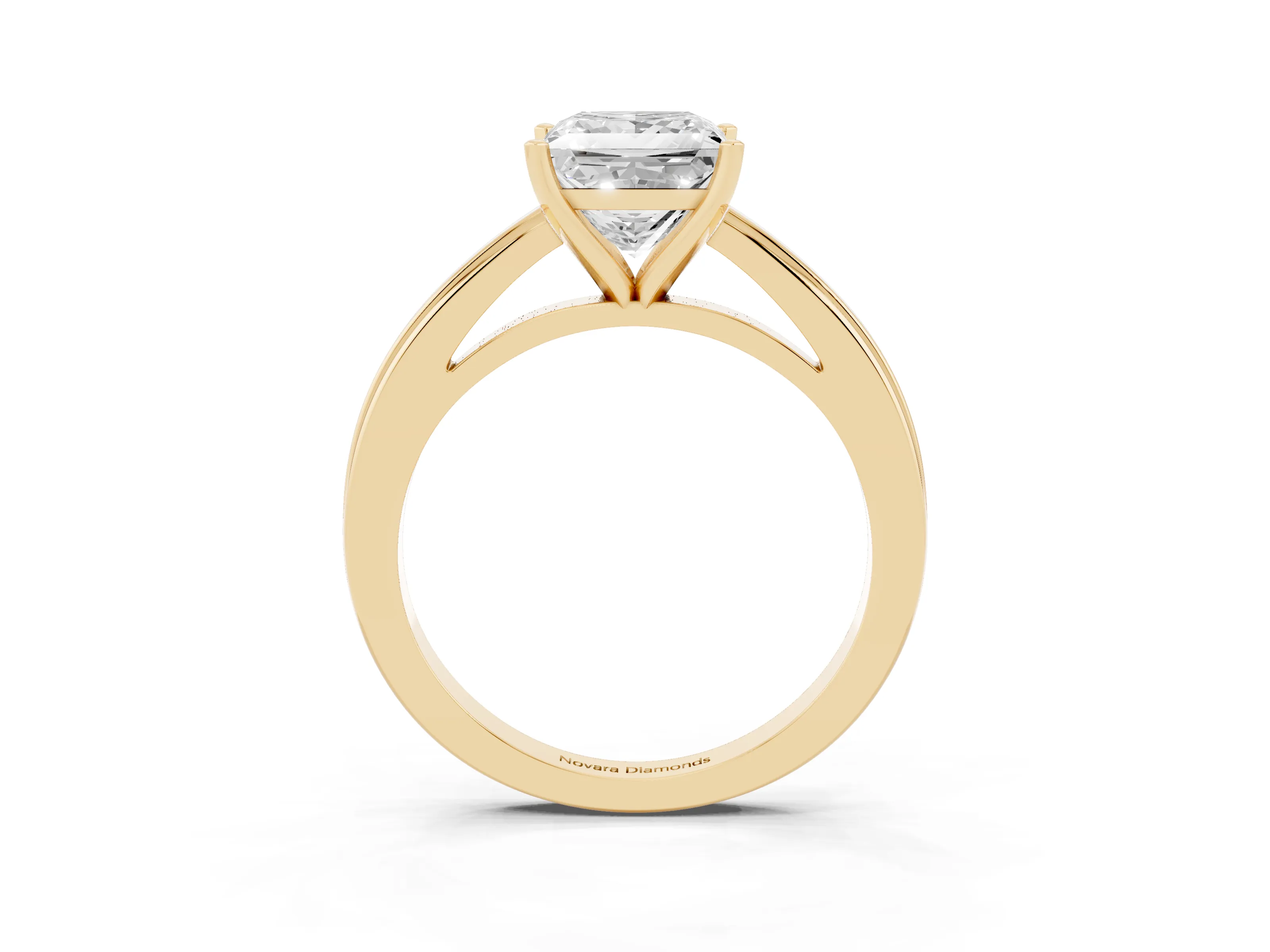 Princess Cut Diamond Solitaire Ring Set in Yellow gold with Prong Setting and Classic Band