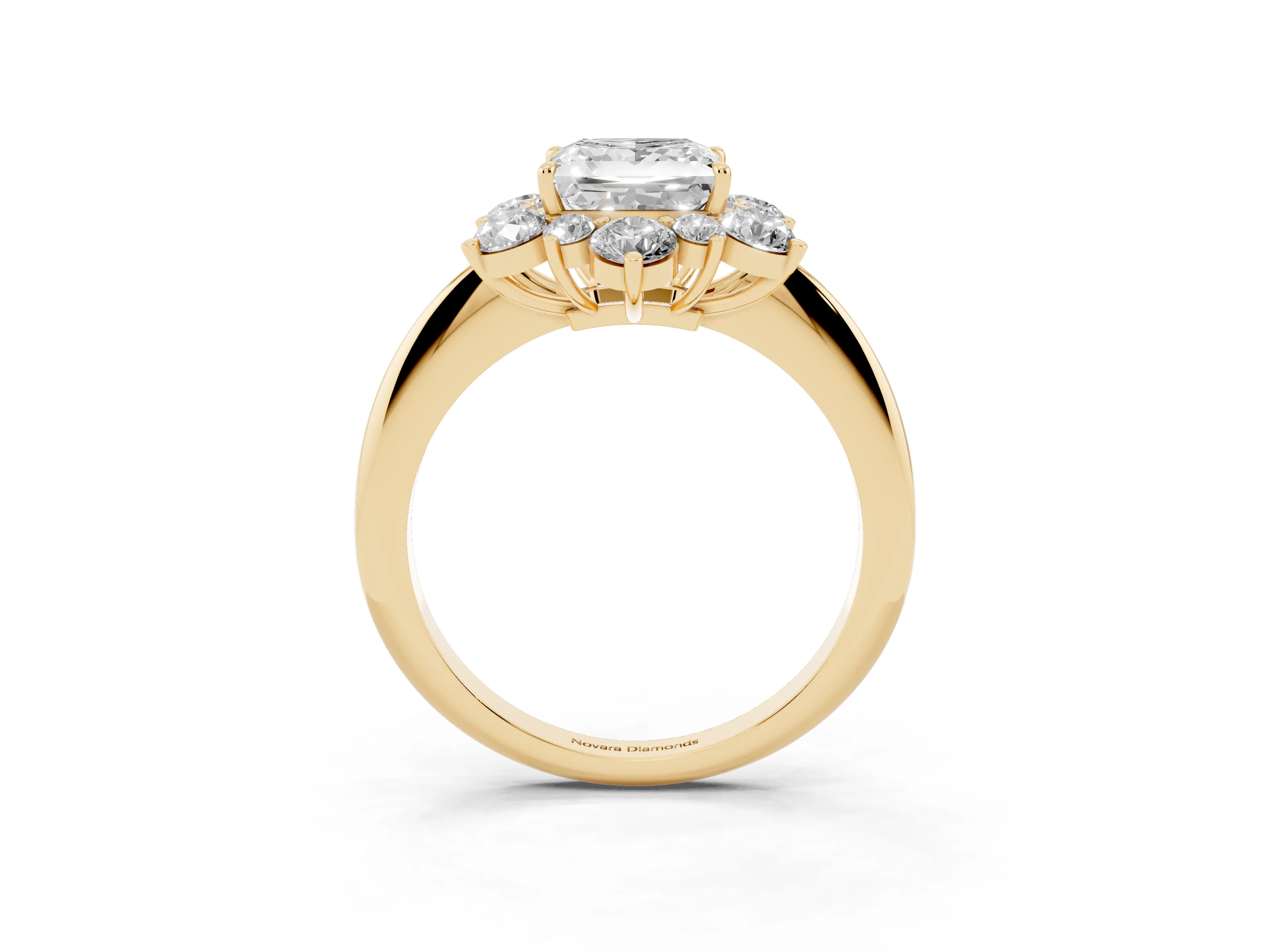 Princess Cut Diamond Cluster Halo Ring Set in Yellow gold with Solitaire Band and Prong Setting