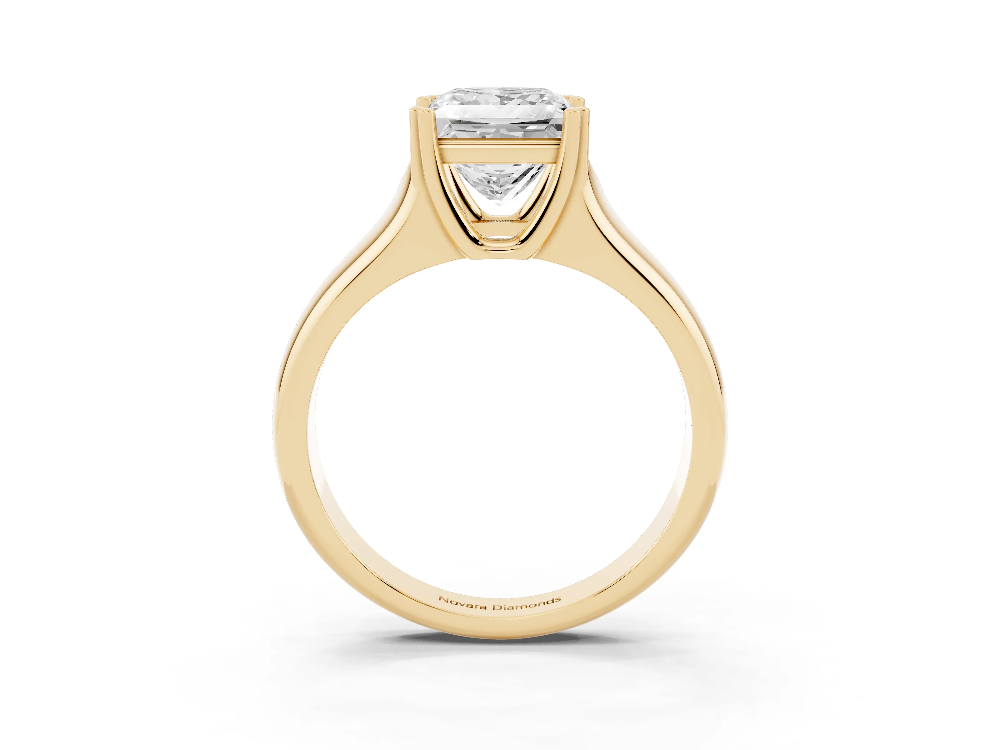 Princess Cut Diamond Solitaire Ring Set in Yellow gold with Wide Band and Prong Setting