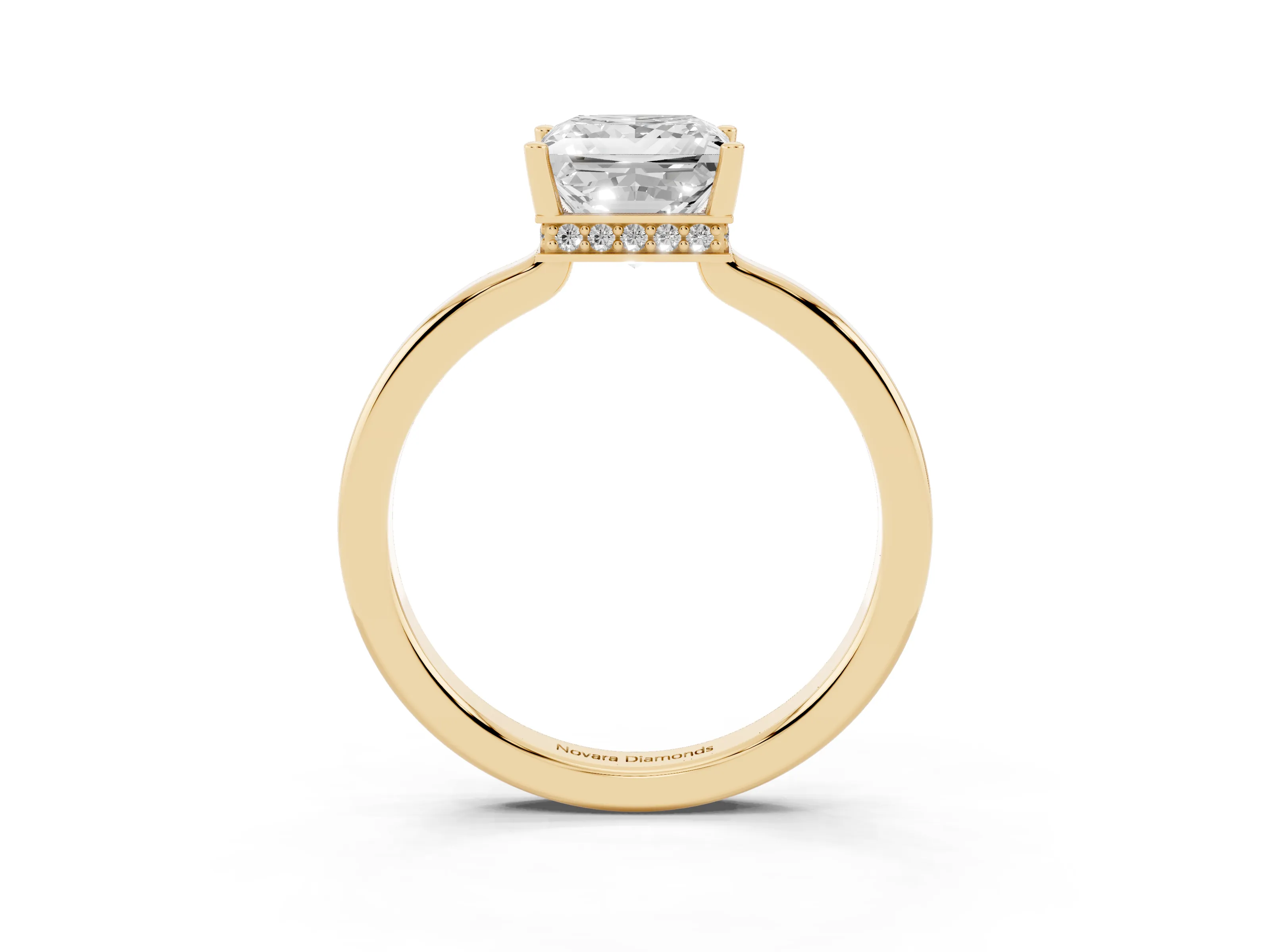 Princess Cut Diamond Solitaire Engagement Ring Set in Yellow gold with Prong Setting on a Plain Band