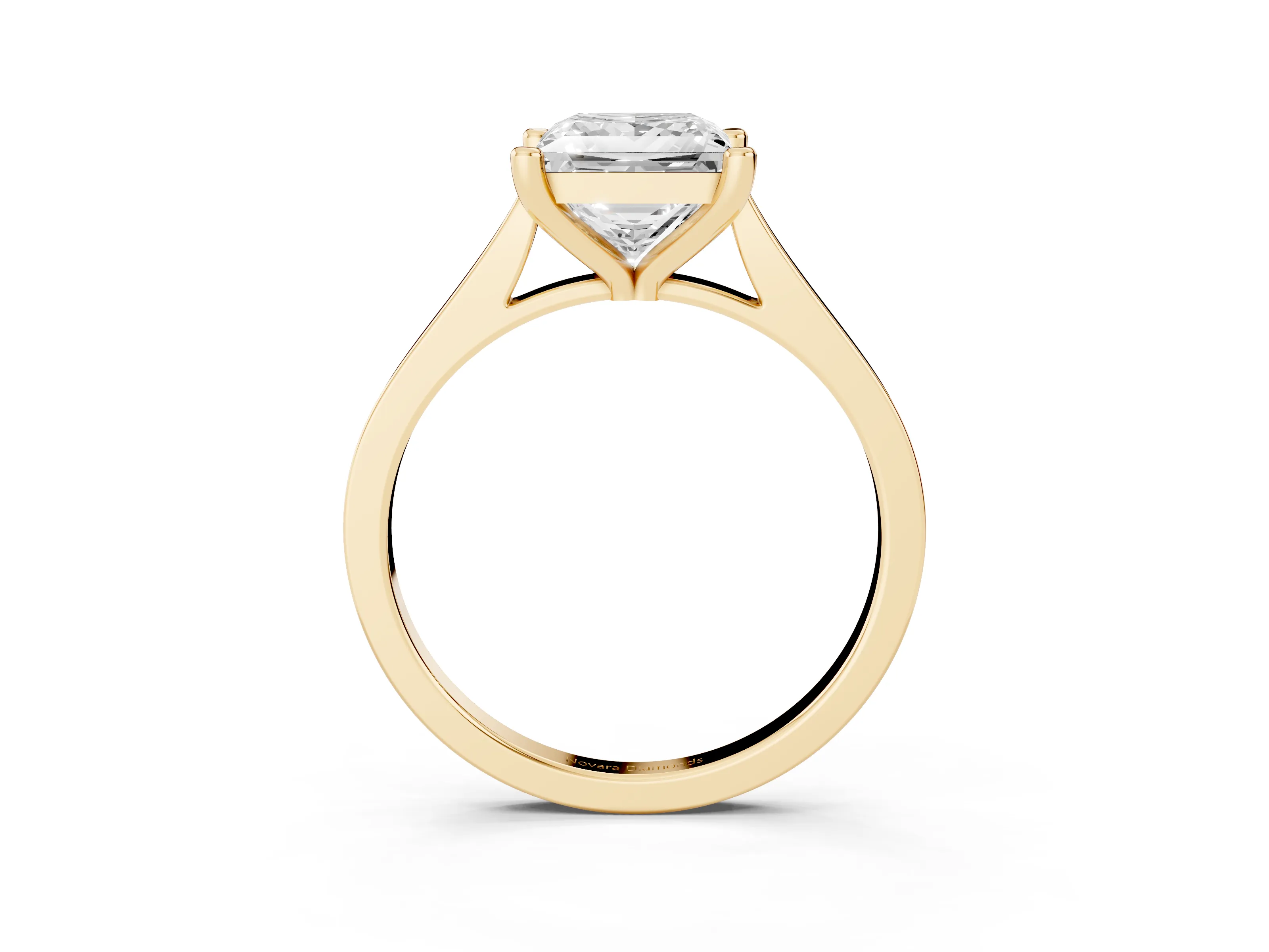 Princess Cut Diamond Solitaire Ring Set in Yellow gold with Prong Setting and Tapered Band
