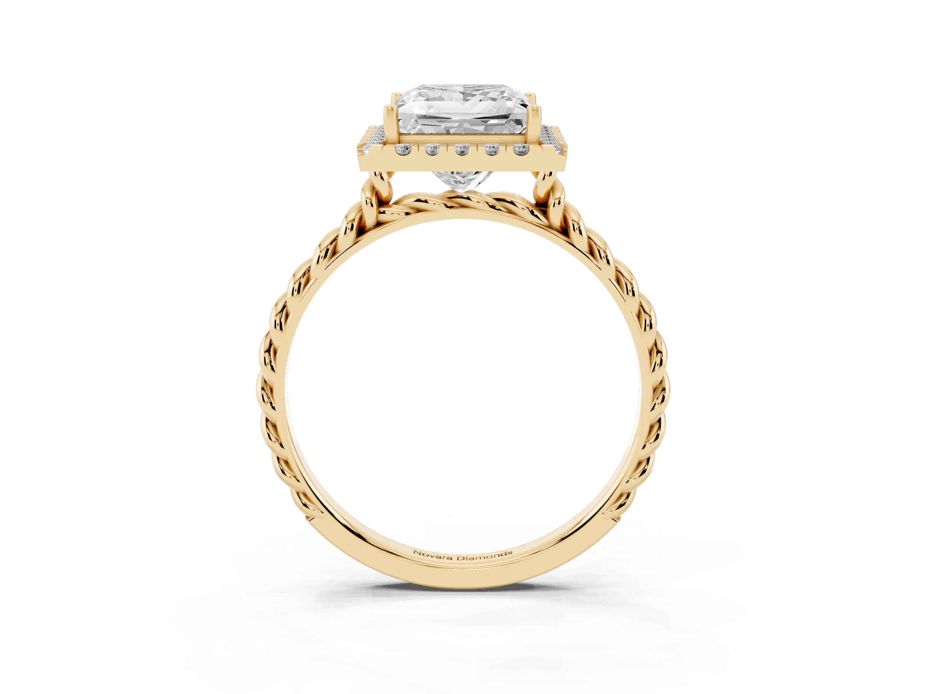 Princess Cut Diamond Halo Ring Set in Yellow gold with Plain Twisted Band