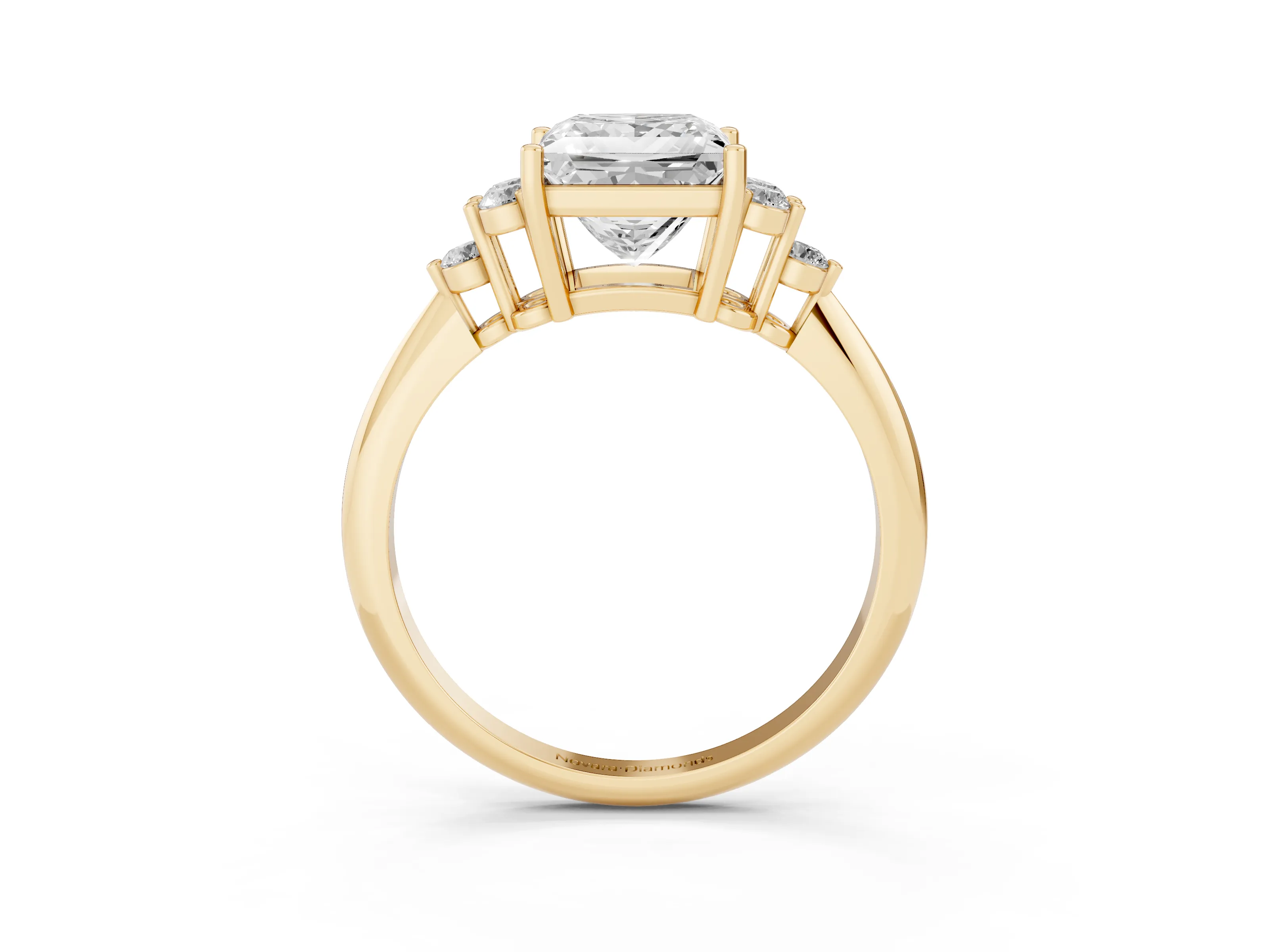 Princess Cut Diamond Cluster Ring Set in Yellow gold with Plain Band and Prong Setting