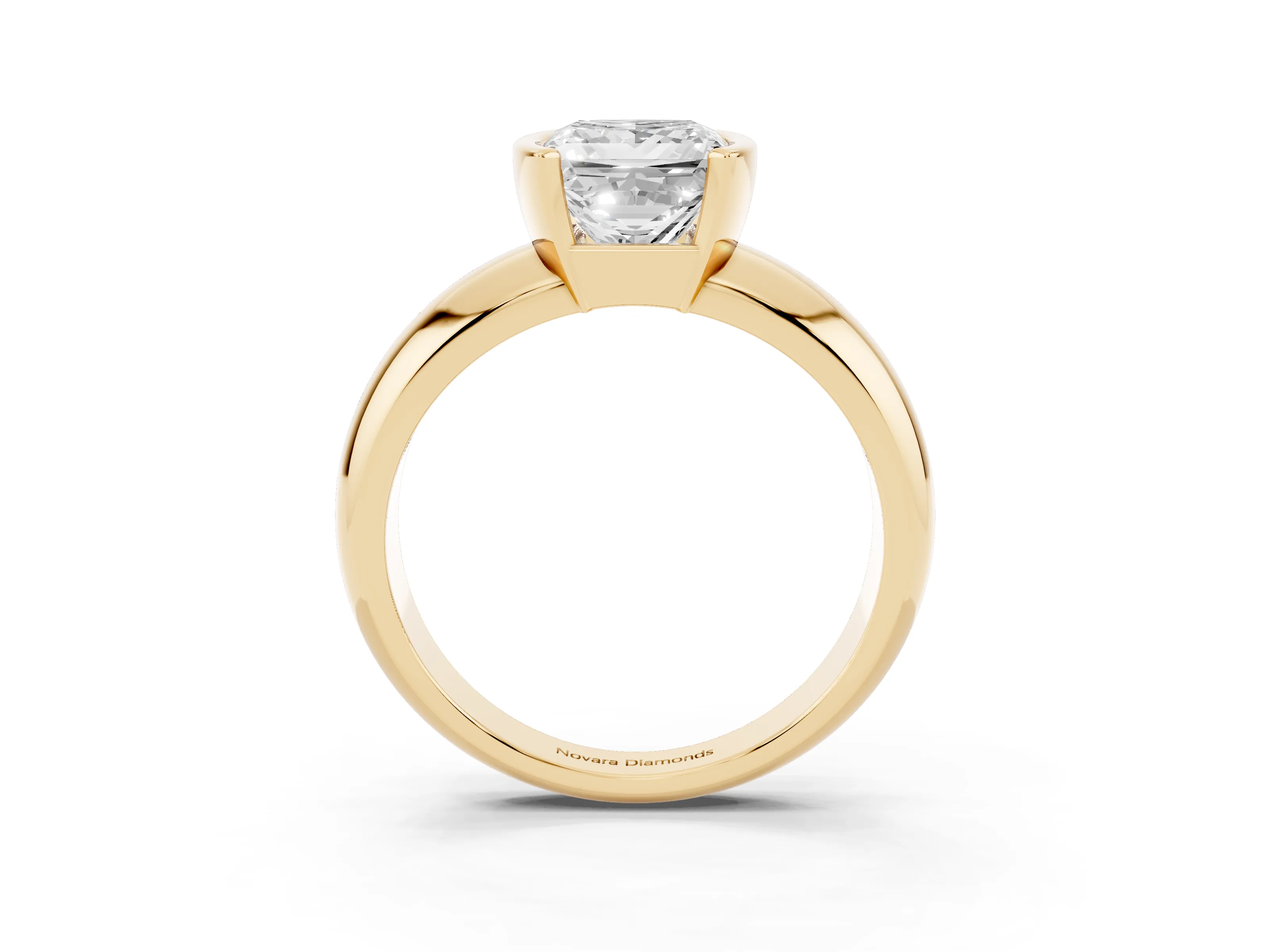 Princess Cut Diamond Solitaire Tension Set Ring Set in Yellow gold with Wide Band