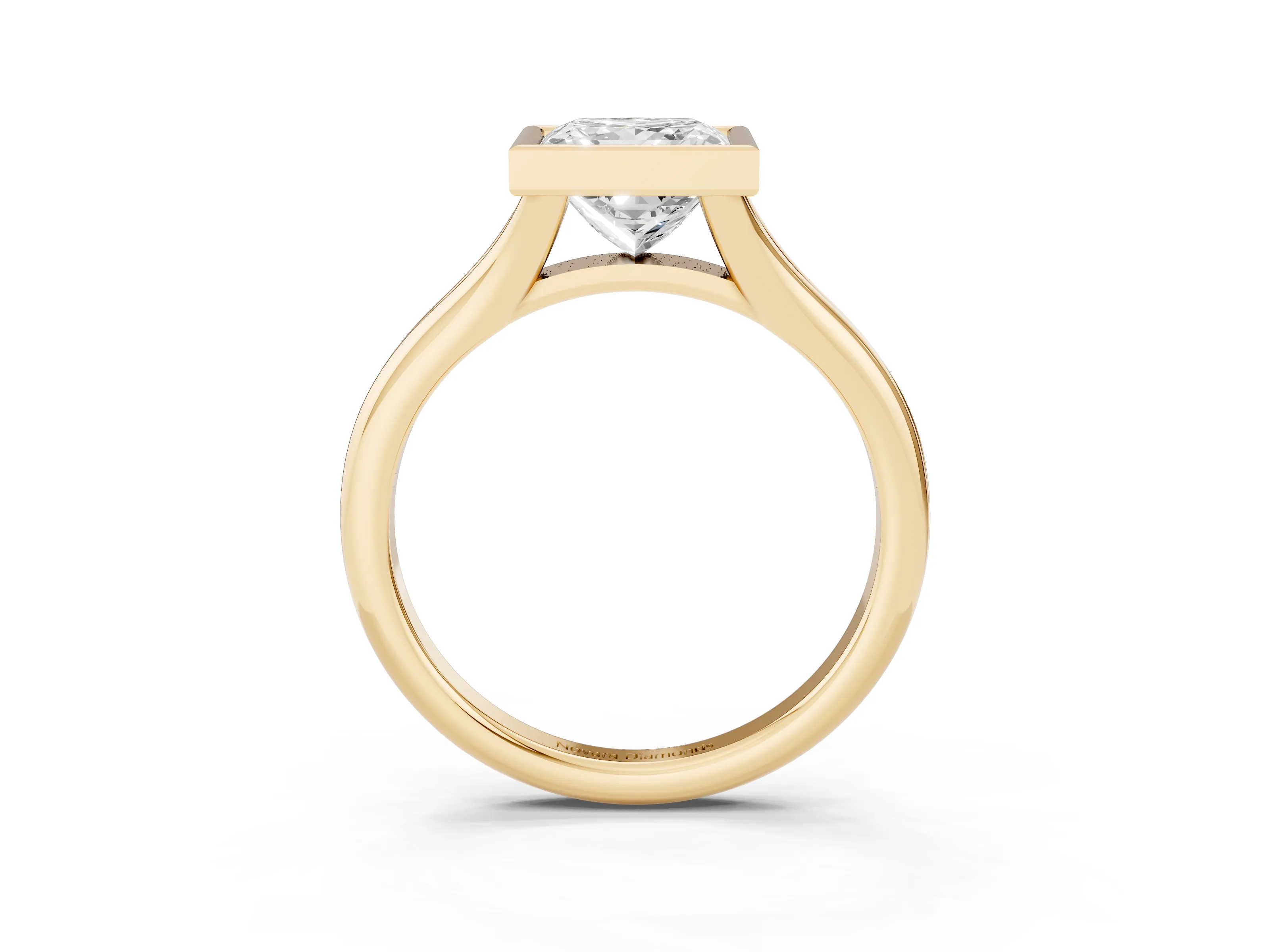 Bezel Set Princess Cut Diamond Solitaire Ring Set in Yellow gold with Smooth Band