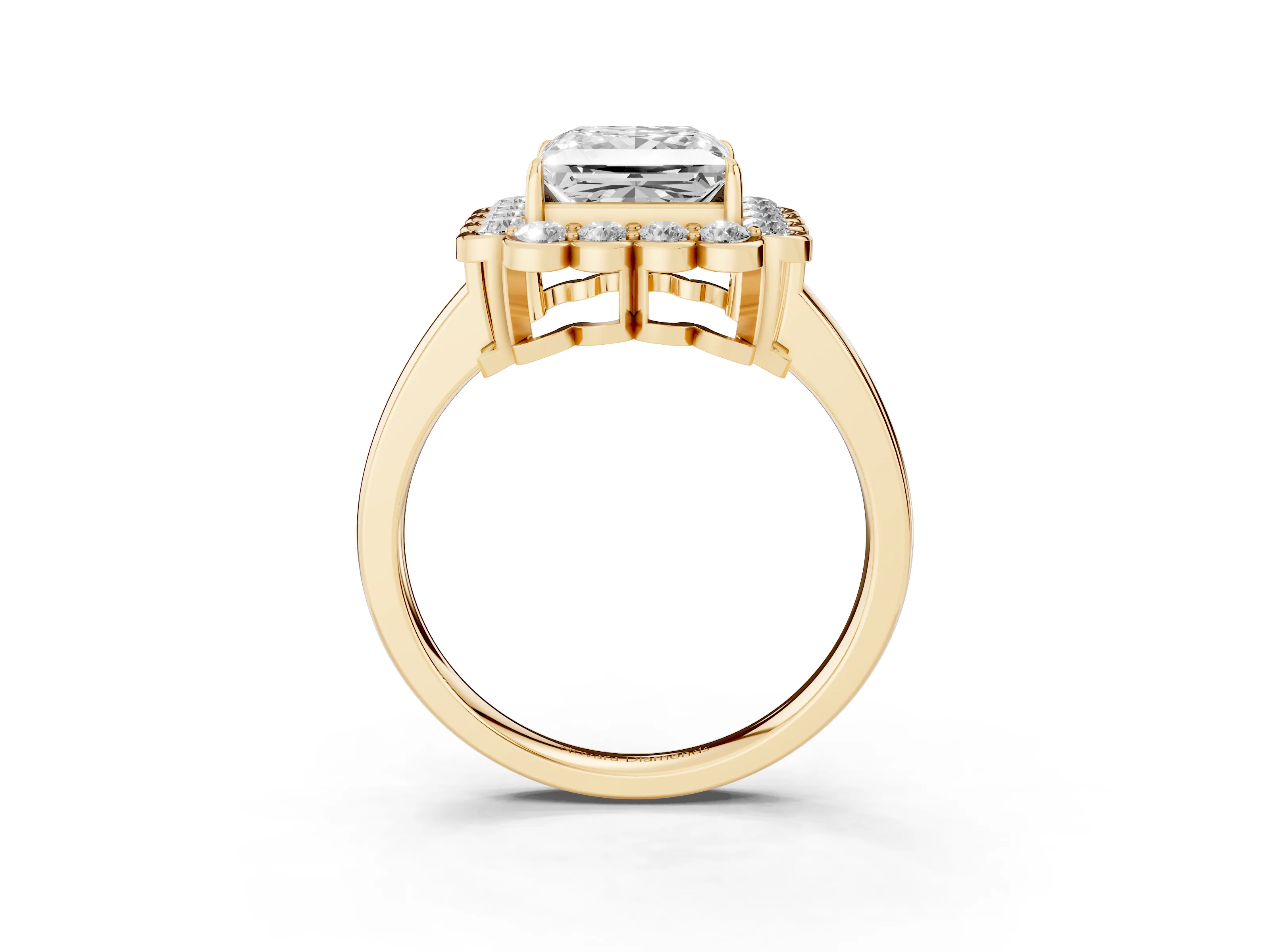Princess Cut Diamond Halo Cluster Engagement Ring Set in Yellow gold with Solitaire Band and Prong Setting