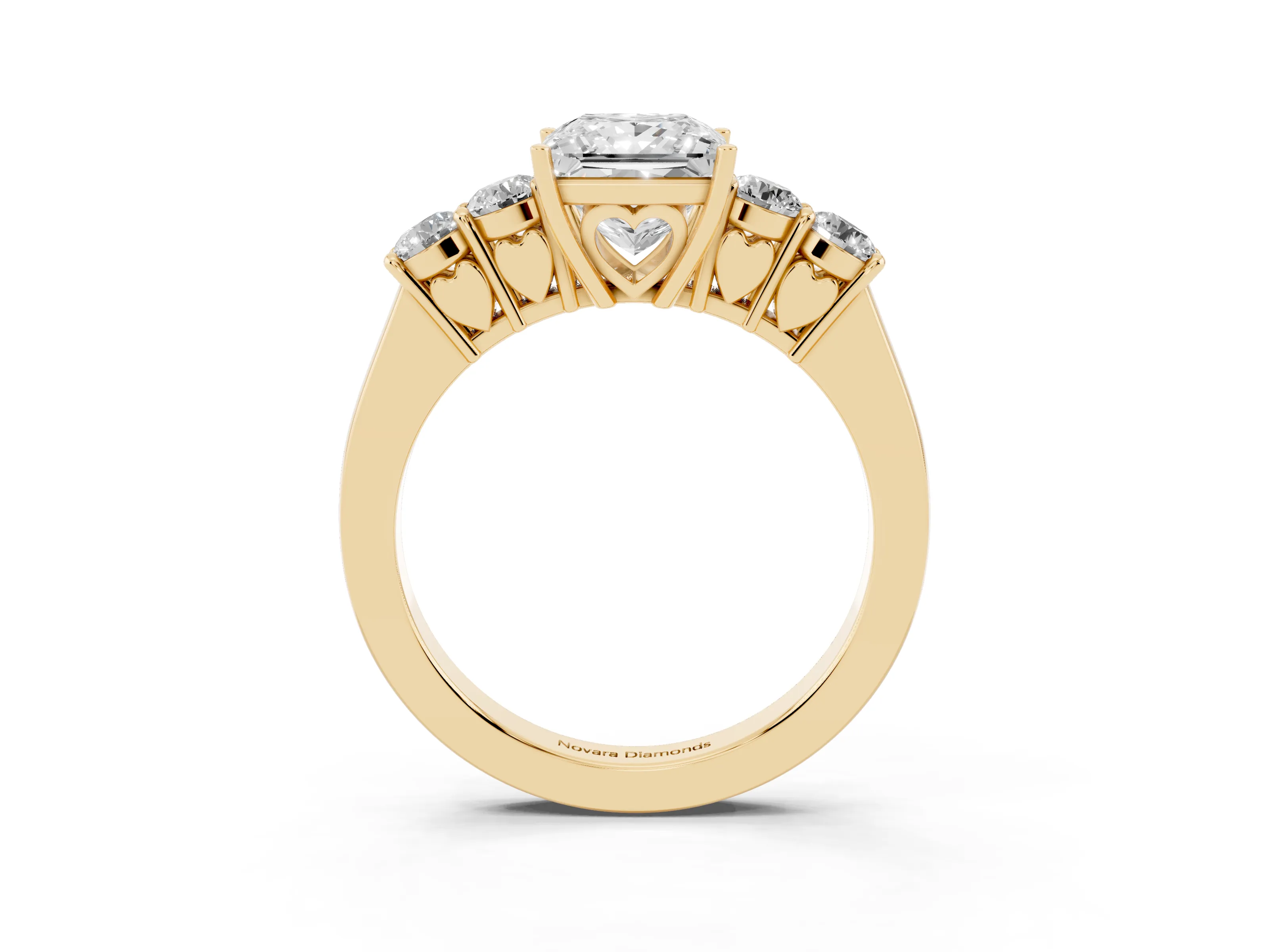 Princess Cut Diamond Five-Stone Prong Set Band Ring Set in Yellow gold with Polished Band