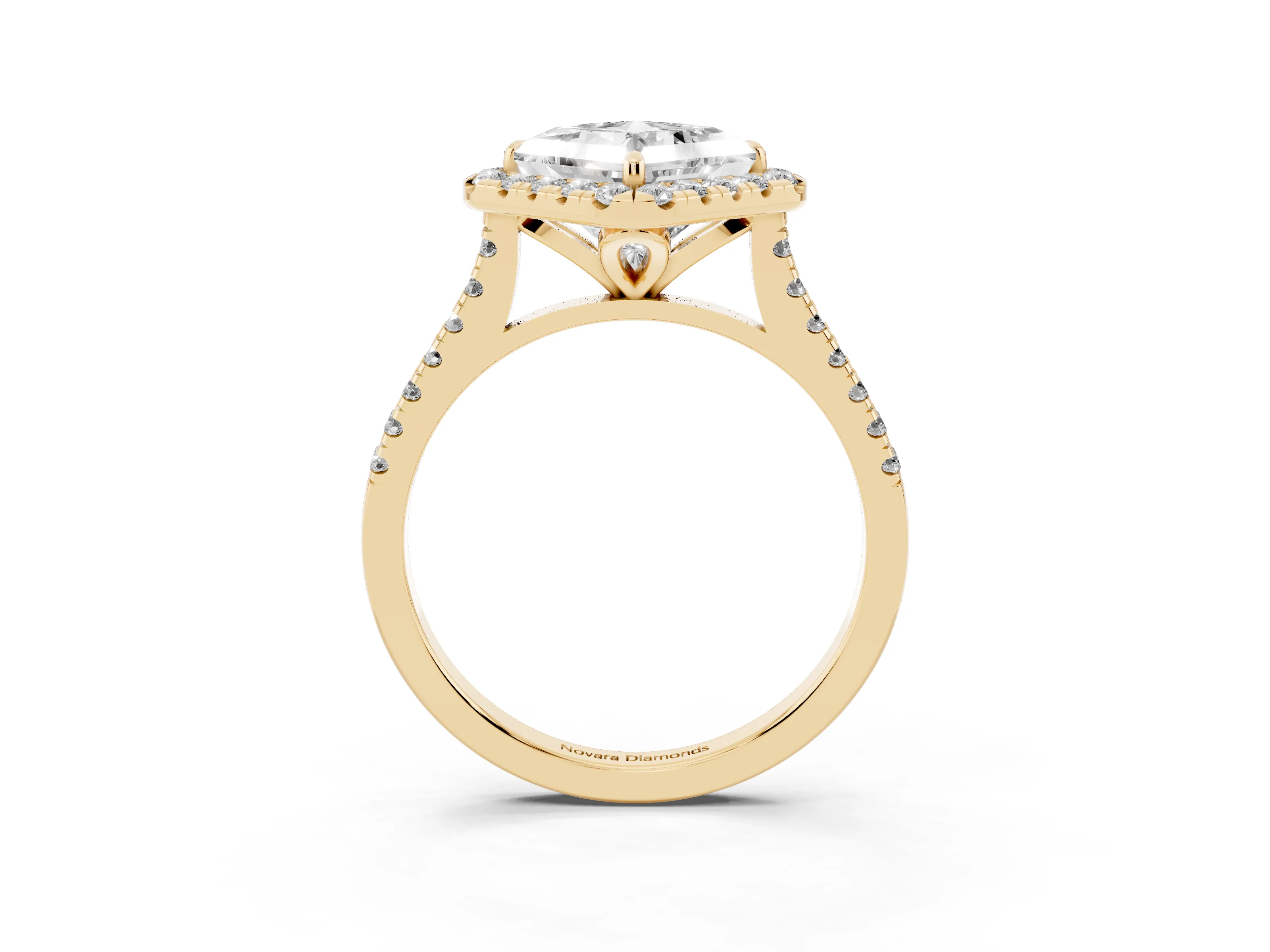 Princess Cut Diamond Cushion Halo Ring Set in Yellow gold with Pavé Band