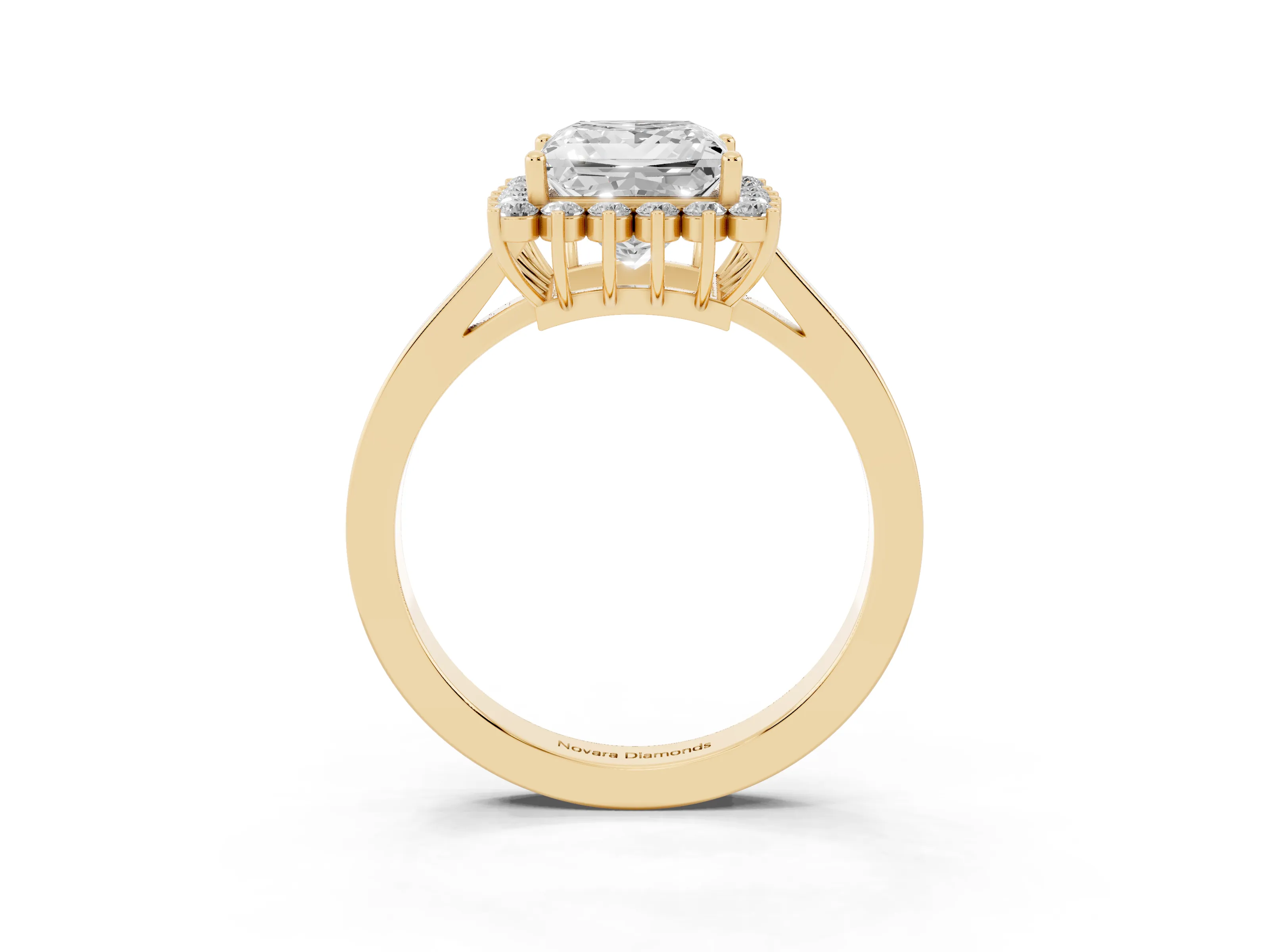 Princess Cut Diamond Halo Ring Set in Yellow gold with Round Halo and Smooth Solitaire Band