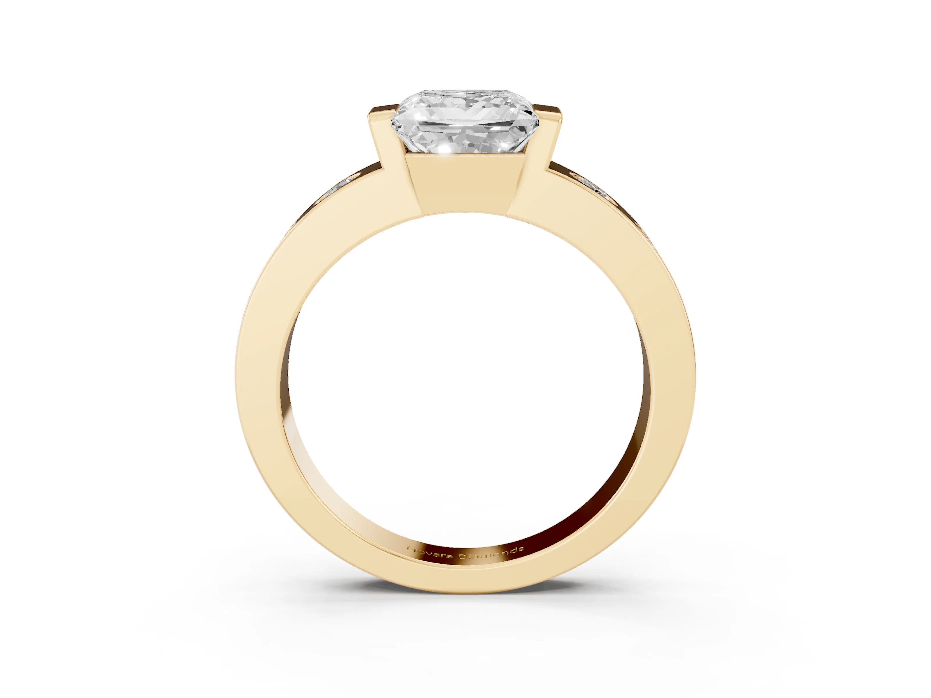Princess Cut Diamond Channel-Set Band Ring Set in Yellow gold with Bezel Prong Setting